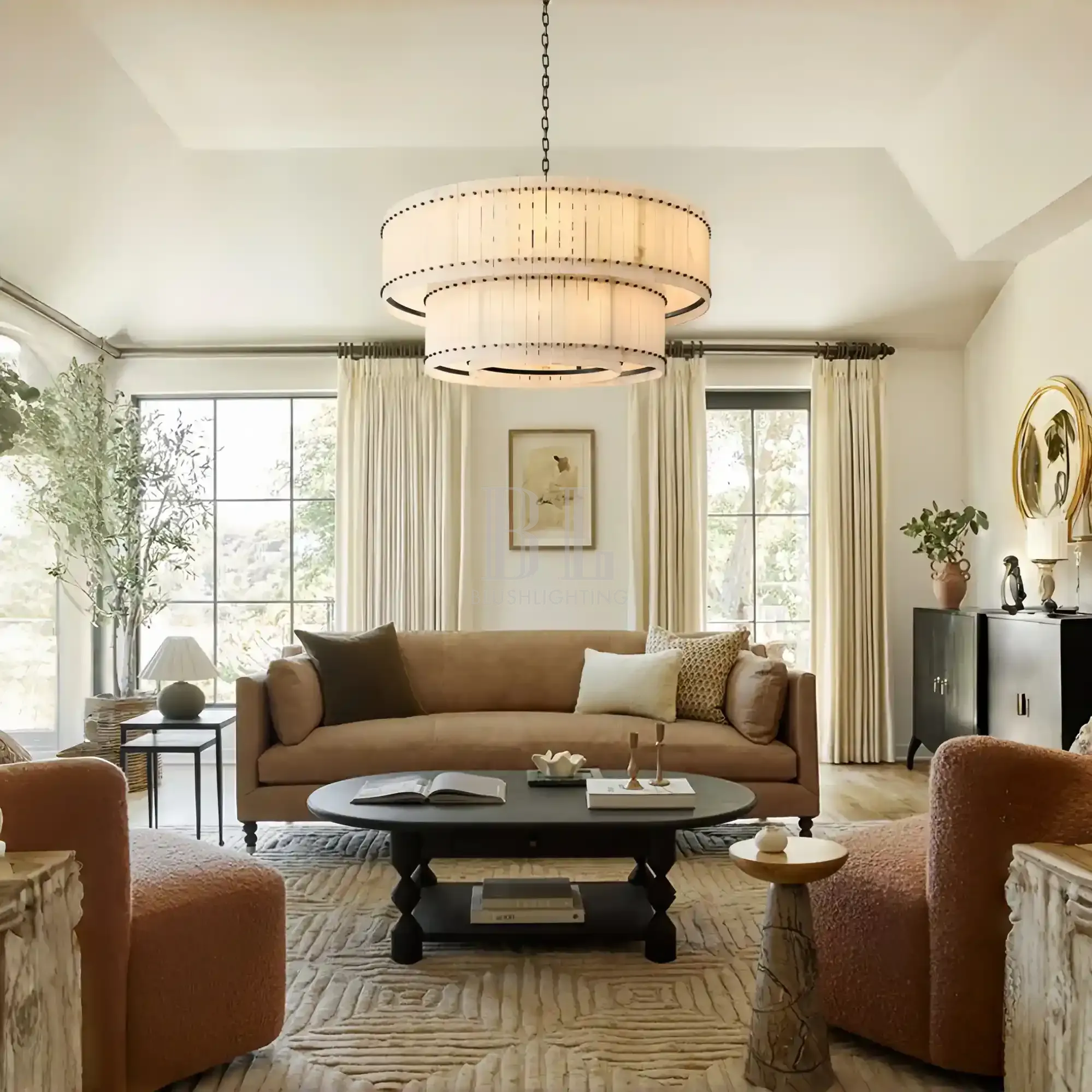Sun Marco Alabaster Round Tiered Chandelier-Blushlighting