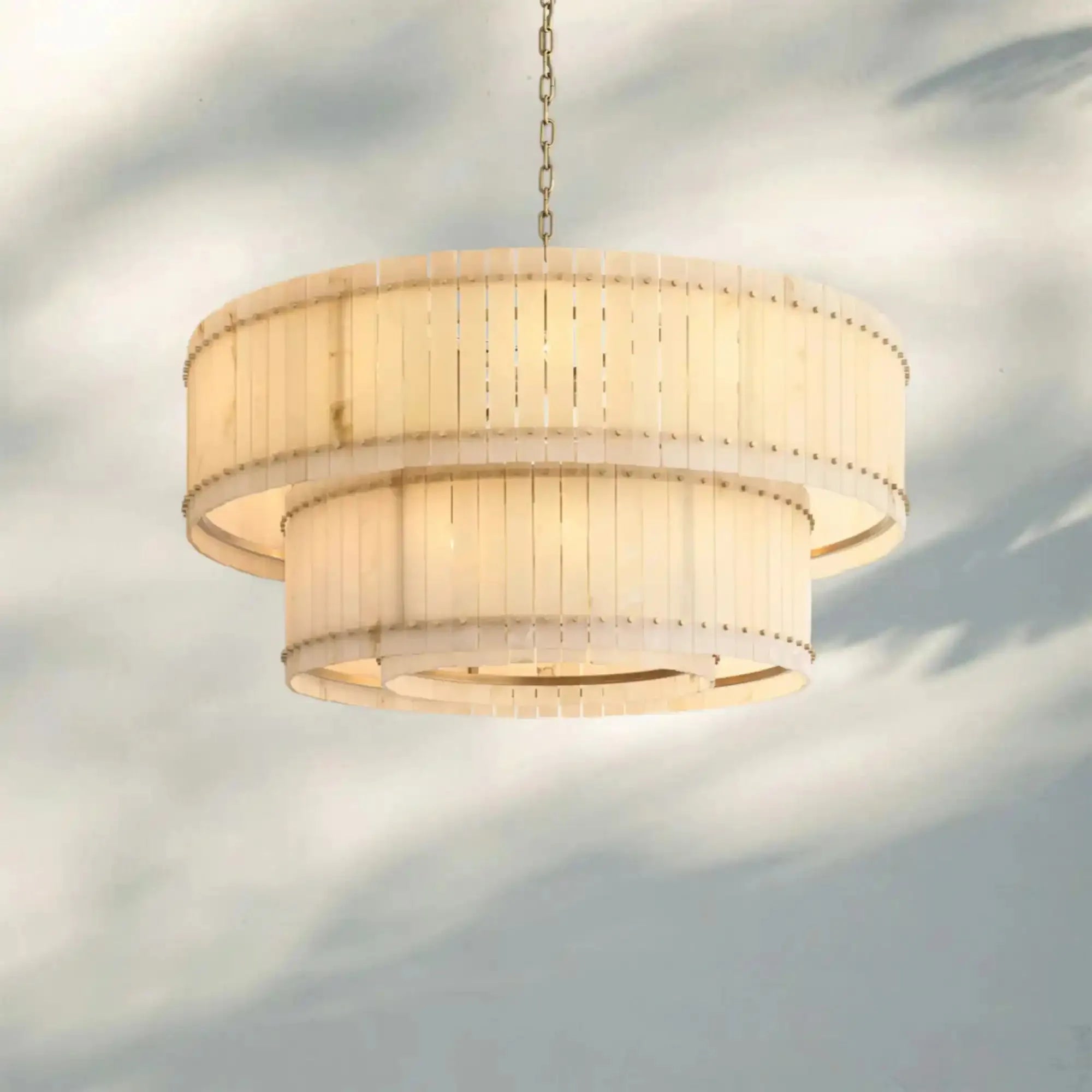 Sun Marco Alabaster Round Tiered Chandelier-60"-Brass-