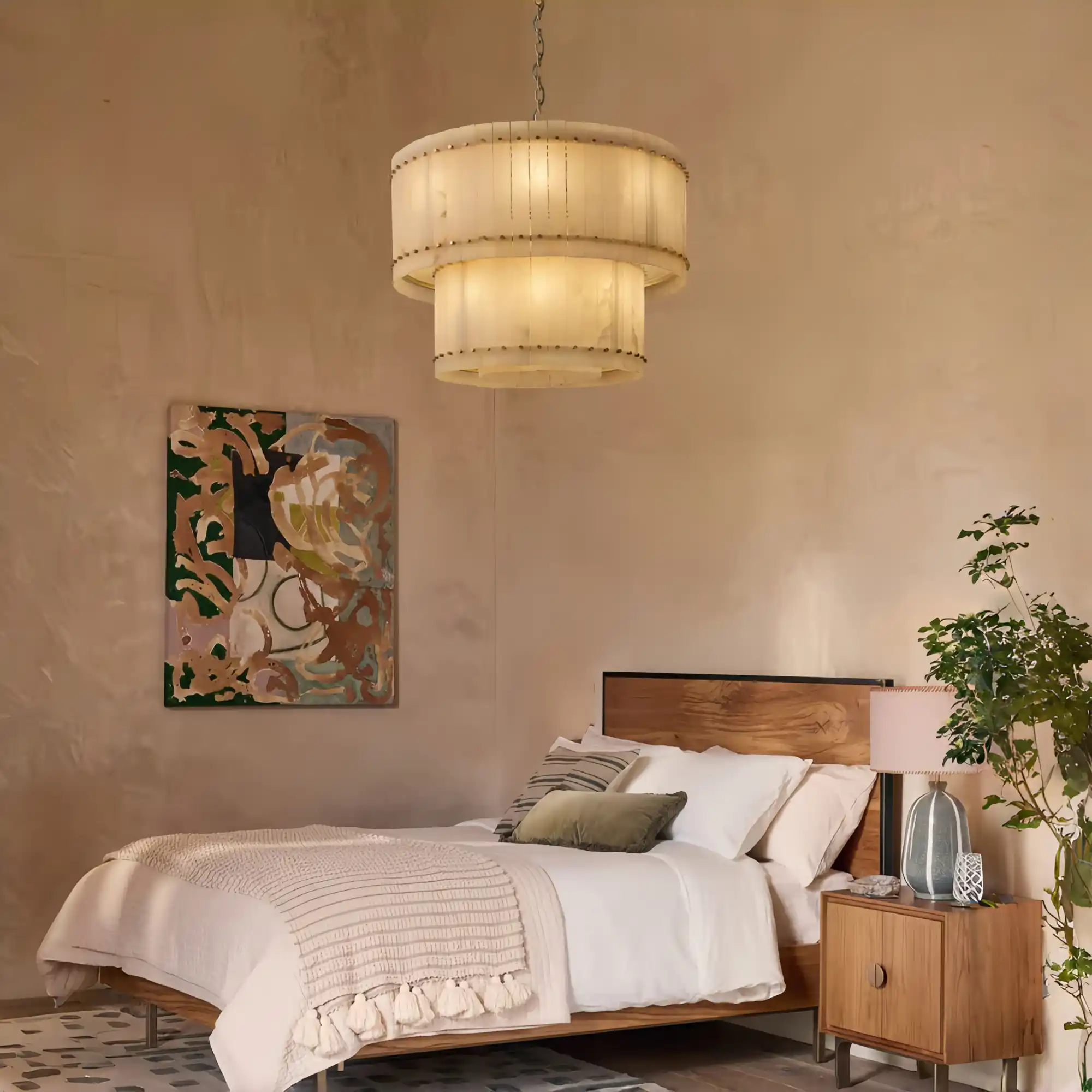 Sun Marco Alabaster Round Tiered Chandelier-37"-Brass-Blushlighting