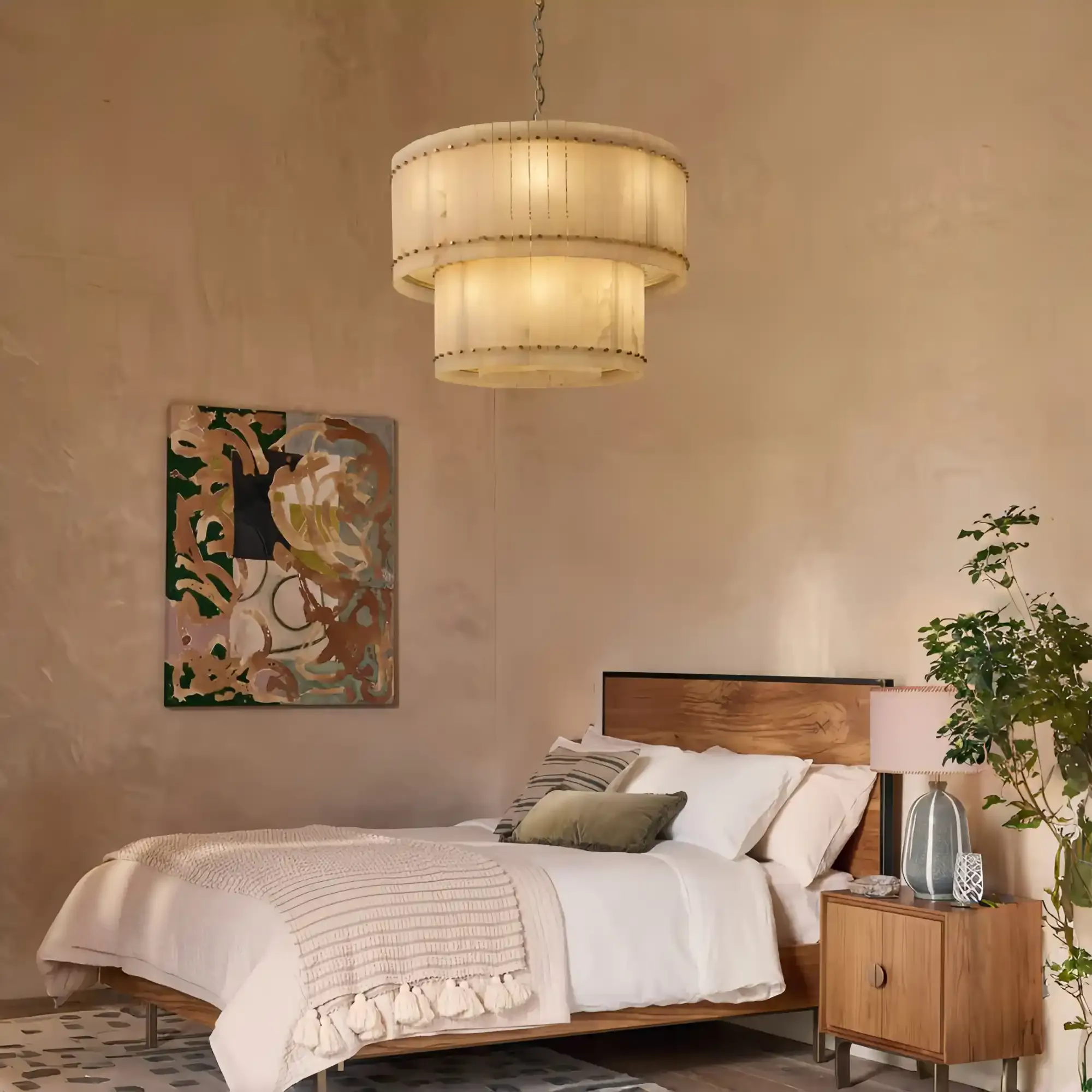 Sun Marco Alabaster Round Tiered Chandelier-37"-Brass-Blushlighting