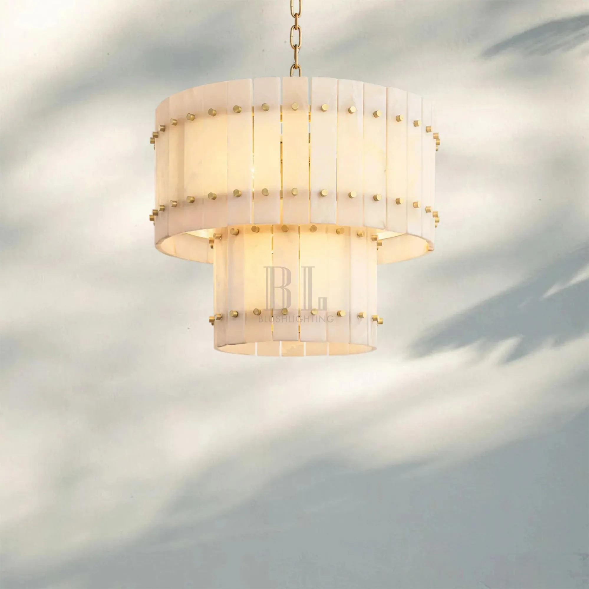 Sun Marco Alabaster Round Tiered Chandelier-22"-Brass-