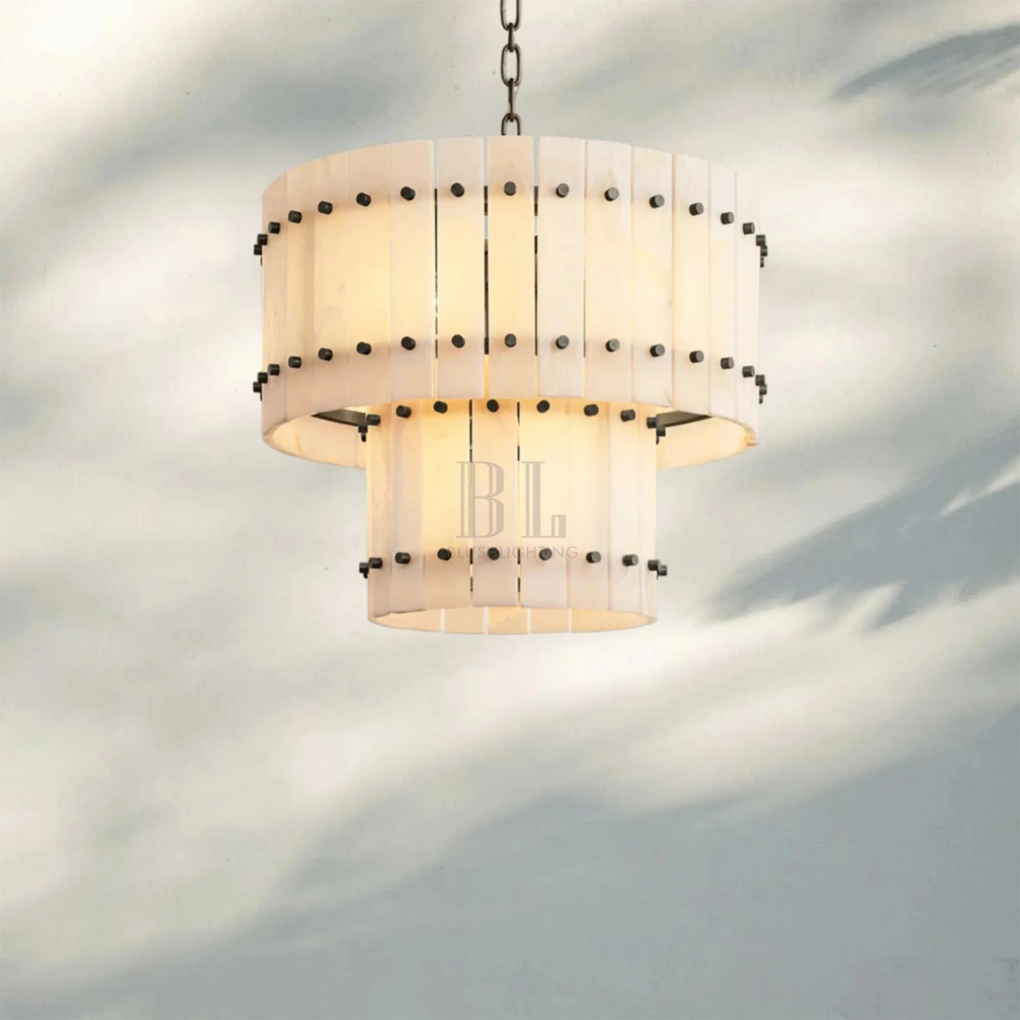 Sun Marco Alabaster Round Tiered Chandelier-22"-Bronze-