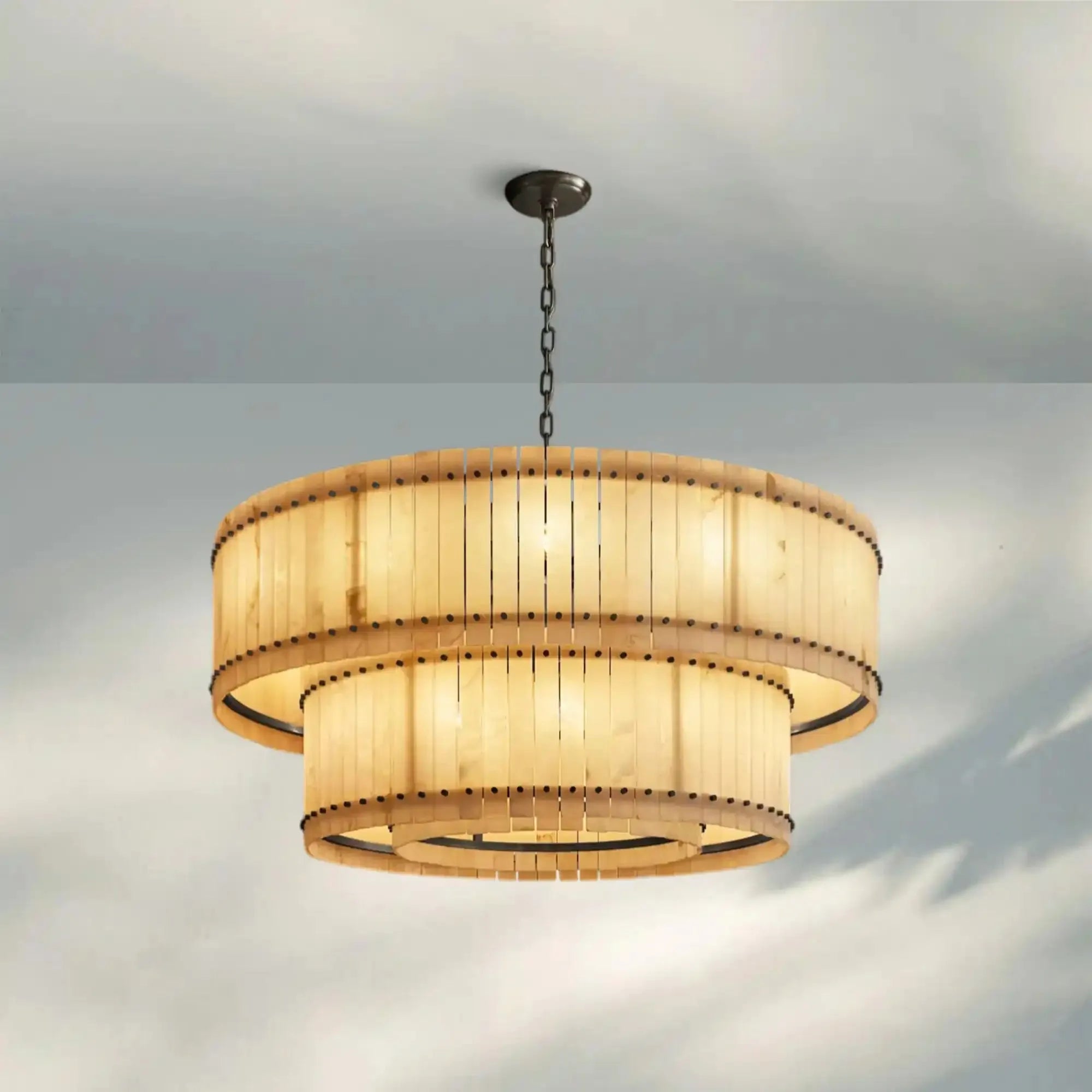 Sun Marco Alabaster Round Tiered Chandelier-60"-Bronze-