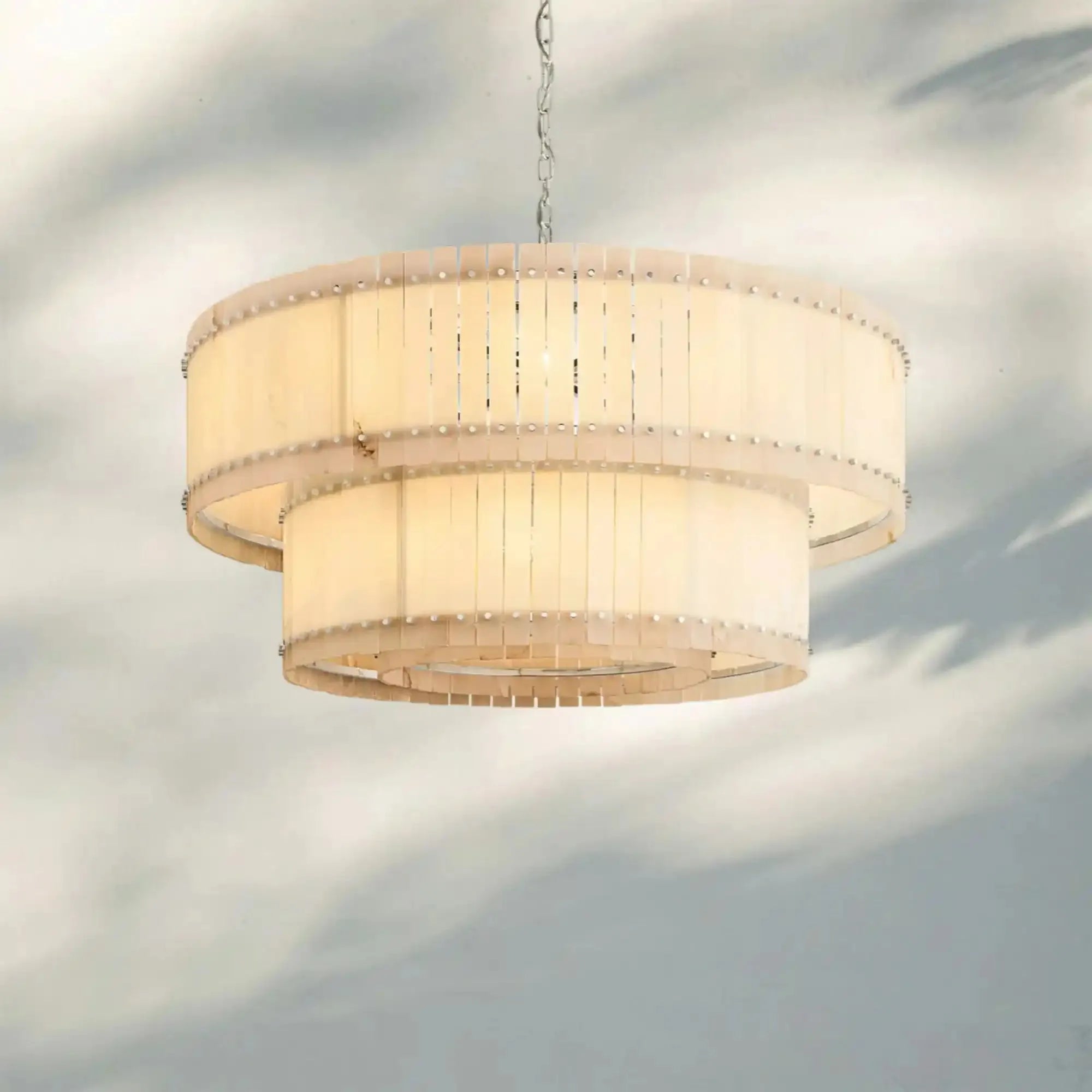 Sun Marco Alabaster Round Tiered Chandelier-60"-Nickel-