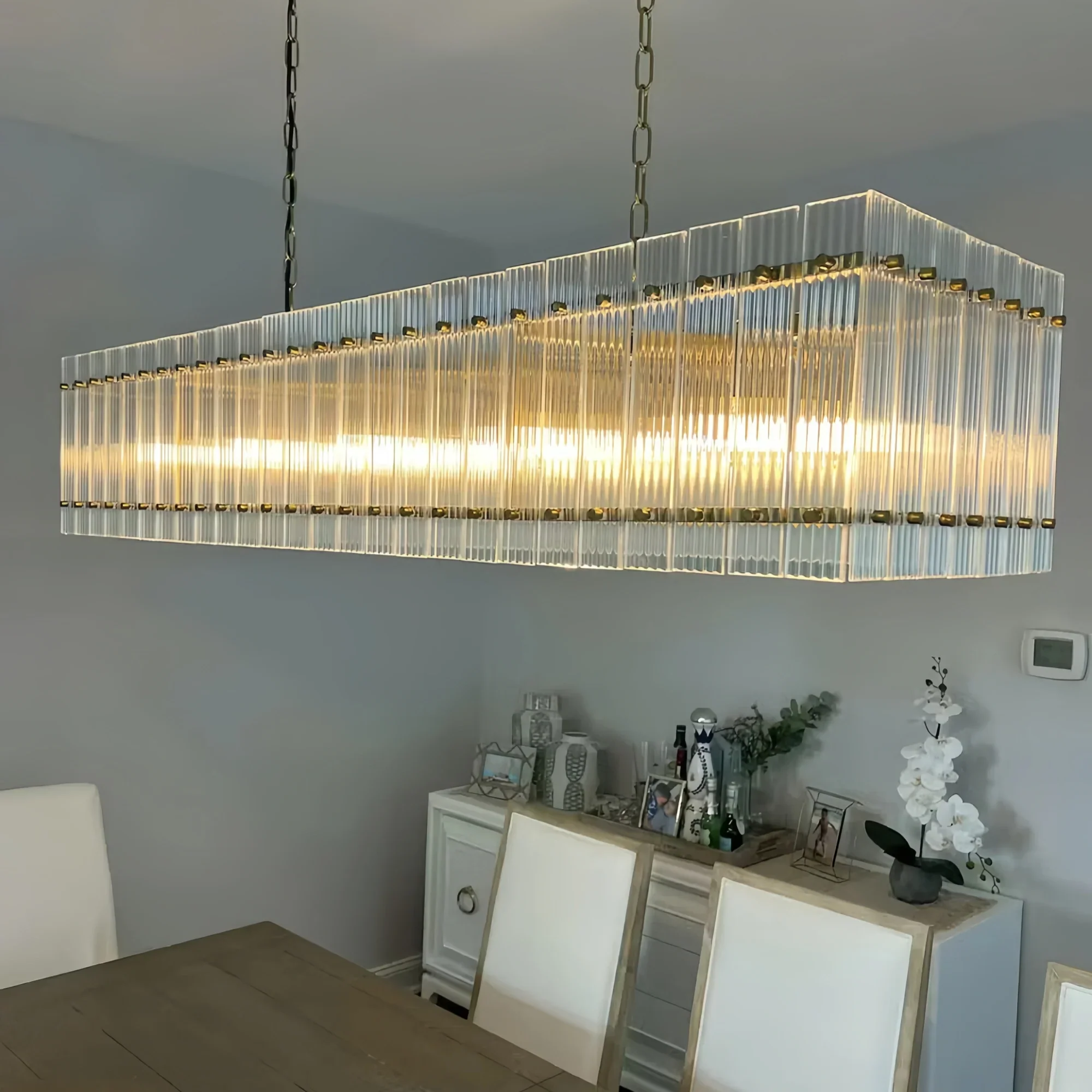 Sun Marco Modern Glass Rectangular Chandelier-