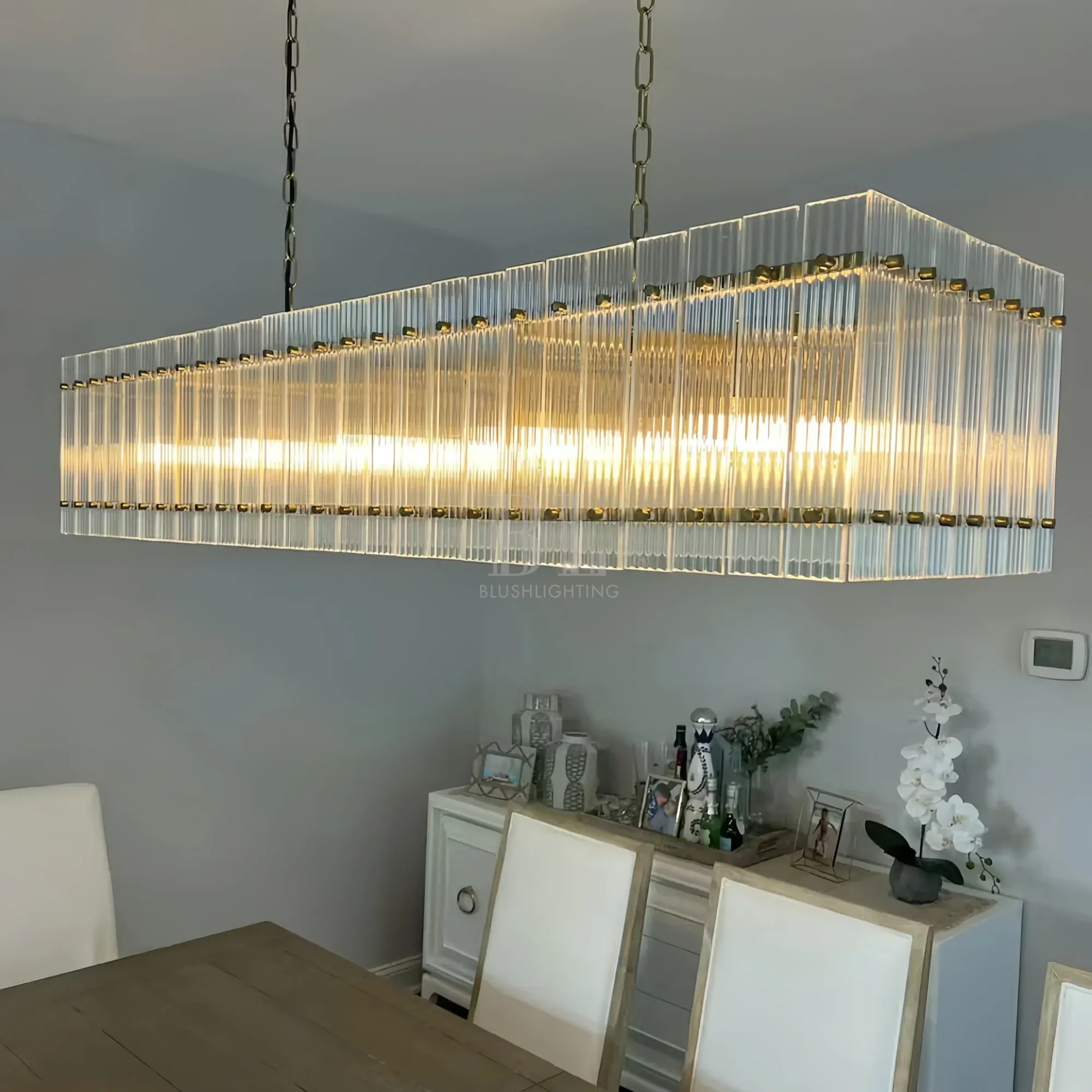 Sun Marco Modern Glass Rectangular Chandelier-