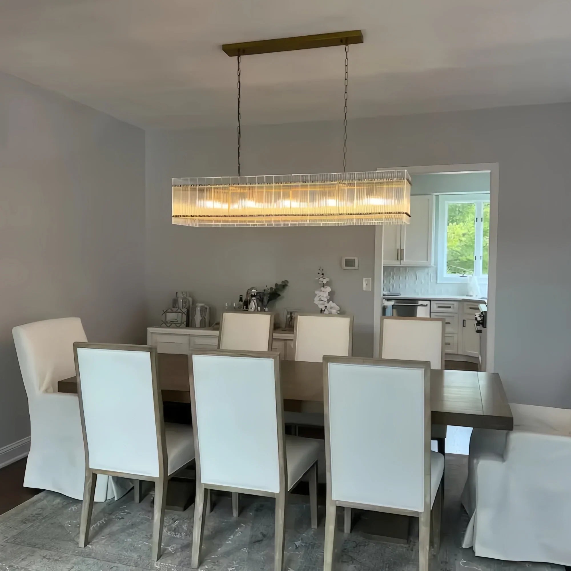 Sun Marco Modern Glass Rectangular Chandelier-