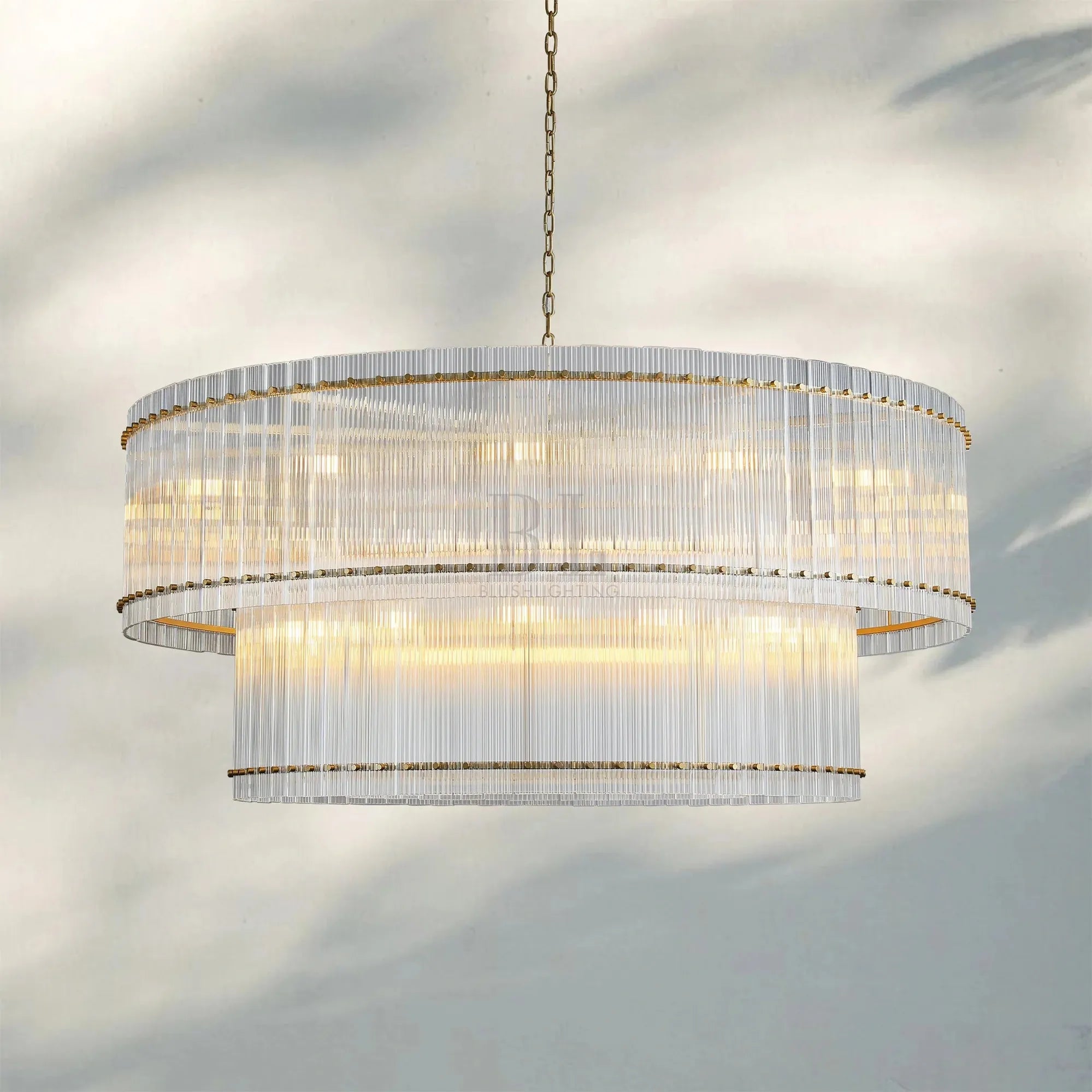 Sun Marco Modern Tierd Glass Round Chandelier-2-Tier Round 60"-Lacquered Brass-