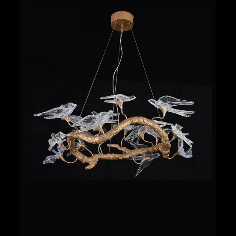 Swallow Glass Tree Branch Round Chandelier-chandeliers for dining room,chandeliers for stairways,chandeliers for foyer,chandeliers for bedrooms,chandeliers for kitchen,chandeliers for living room-Blushlighting