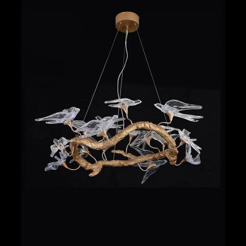 Swallow Glass Tree Branch Round Chandelier - 23.6" DBlushlighting