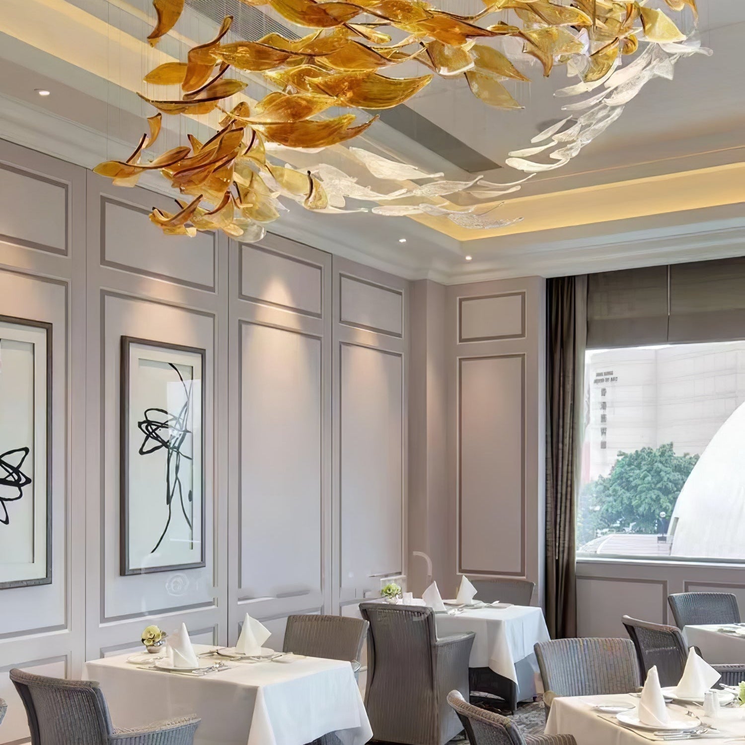 Swaying Leaves Chandelier - ∅ 157.5″ x W 78.7″ x H 59.1″ / Dia 400cm x W 200cm x H 150cmYellow & ClearWarm LightBlushlighting
