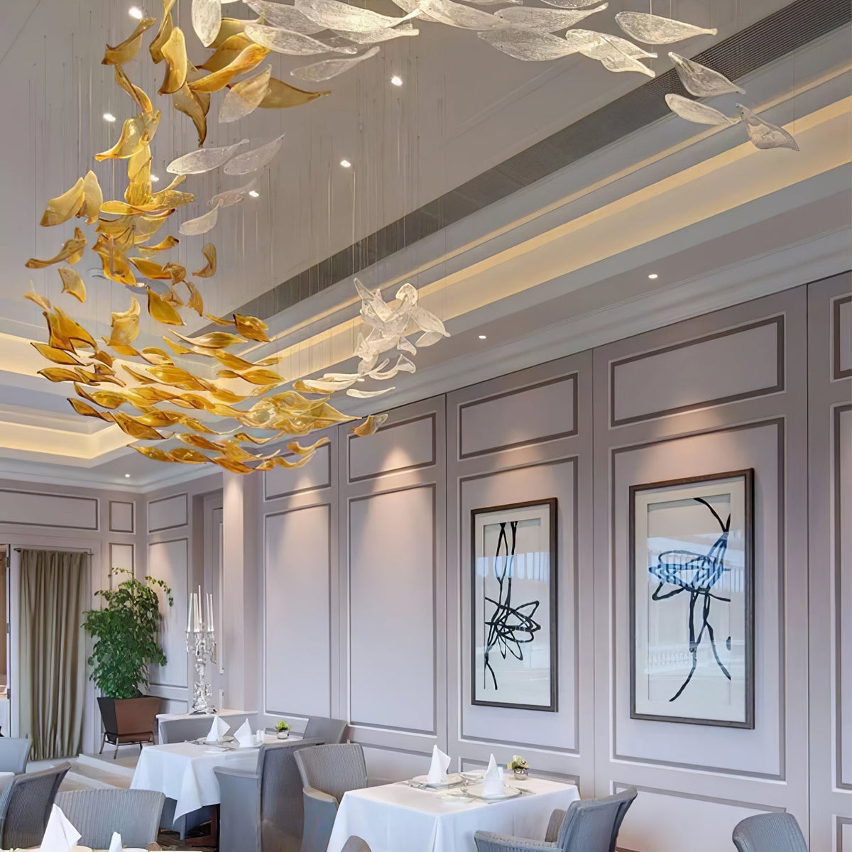 Swaying Leaves Chandelier - ∅ 157.5″ x W 78.7″ x H 59.1″ / Dia 400cm x W 200cm x H 150cmYellow & ClearWarm LightBlushlighting
