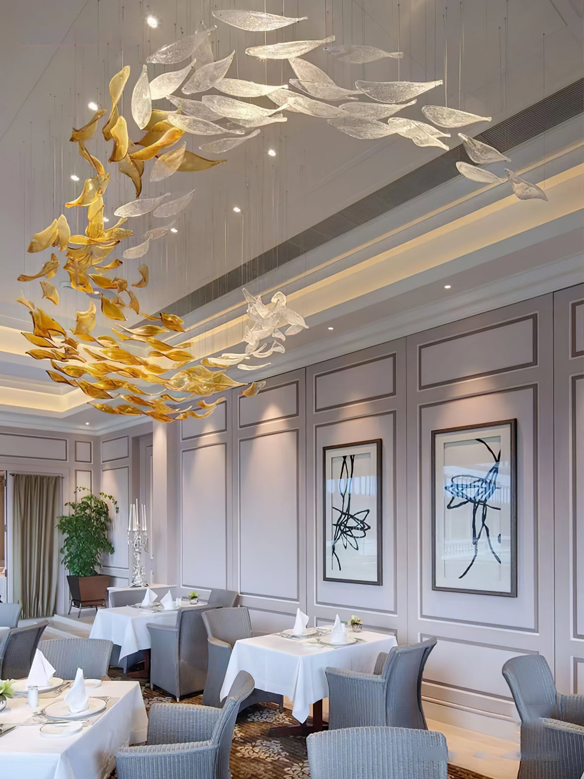 Swaying Leaves Chandelier - ∅ 157.5″ x W 78.7″ x H 59.1″ / Dia 400cm x W 200cm x H 150cmYellow & ClearWarm LightBlushlighting