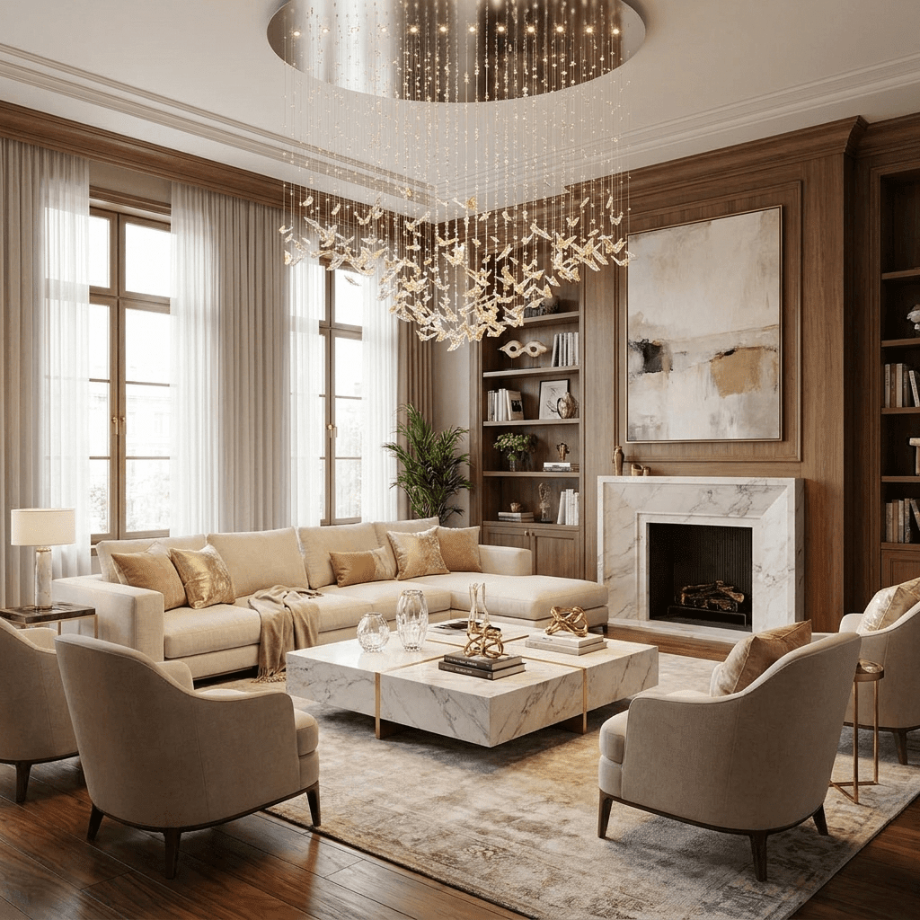 Sylvane LED K9 Crystal Branch Chandelier - L 59.1″ × W 11.8″ × H 59.1″Amber & ClearWarm LightBlushlighting