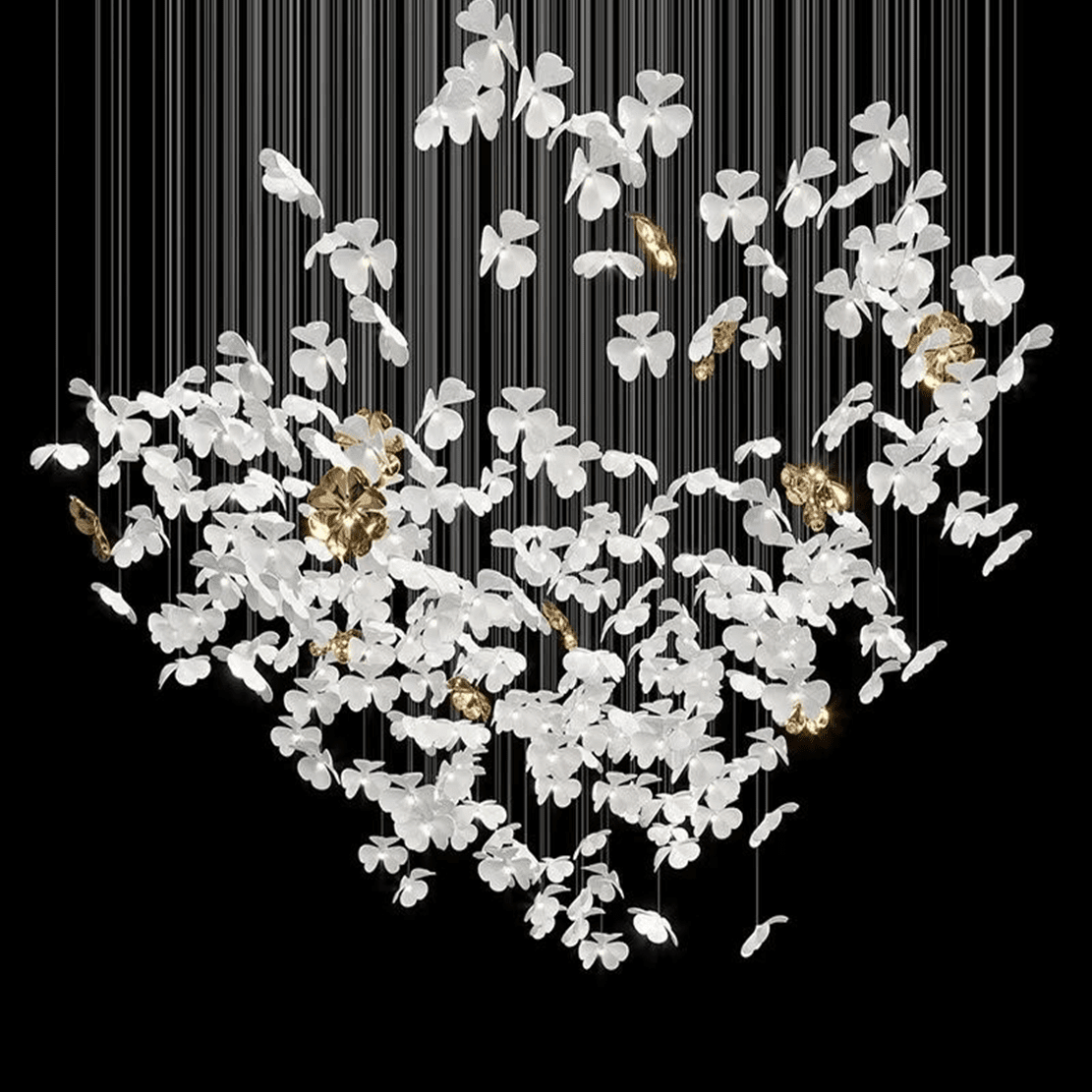 Sylvara Ceramic Blossom Chandelier - Dia 23.6″ × H 39.4″Gold & WhiteWarm LightBlushlighting