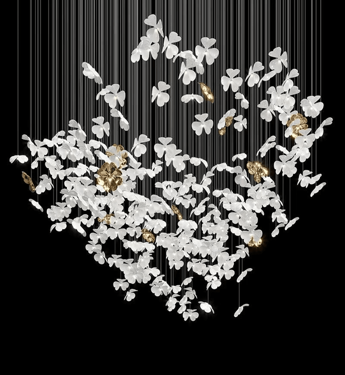Sylvara Ceramic Blossom Chandelier - Dia 23.6″ × H 39.4″Gold & WhiteWarm LightBlushlighting