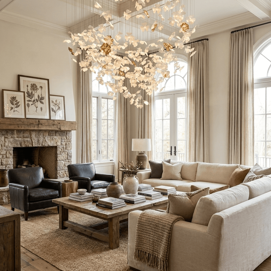 Sylvara Ceramic Blossom Chandelier - Dia 23.6″ × H 39.4″Gold & WhiteWarm LightBlushlighting