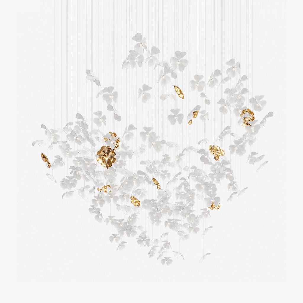 Sylvara Ceramic Blossom Chandelier - Dia 23.6″ × H 39.4″Gold & WhiteWarm LightBlushlighting