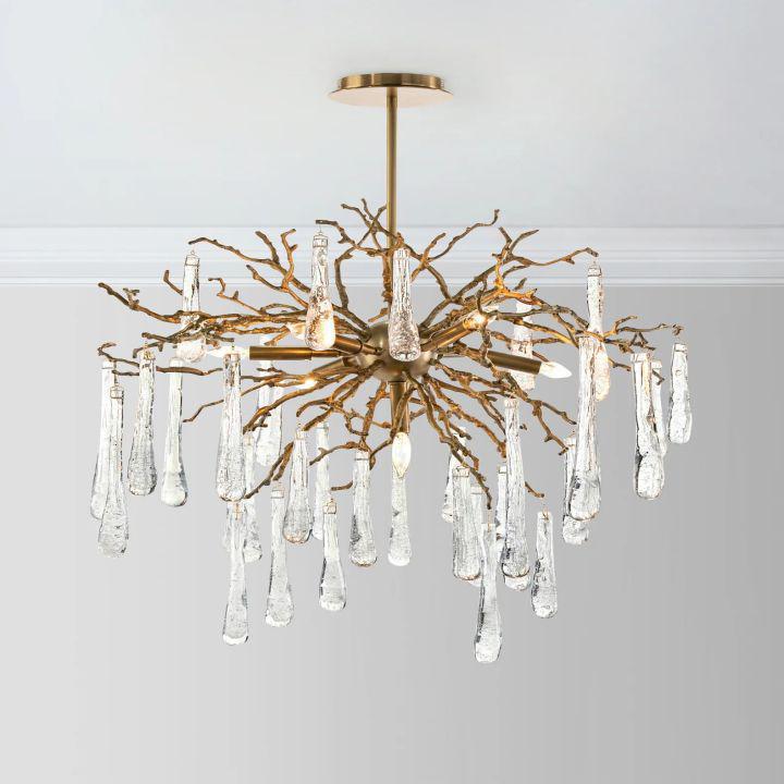 Teardrop 7-Light Chandelier-chandeliers for dining room,chandeliers for stairways,chandeliers for foyer,chandeliers for bedrooms,chandeliers for kitchen,chandeliers for living room-Lacquered Burnished Brass-Blushlighting