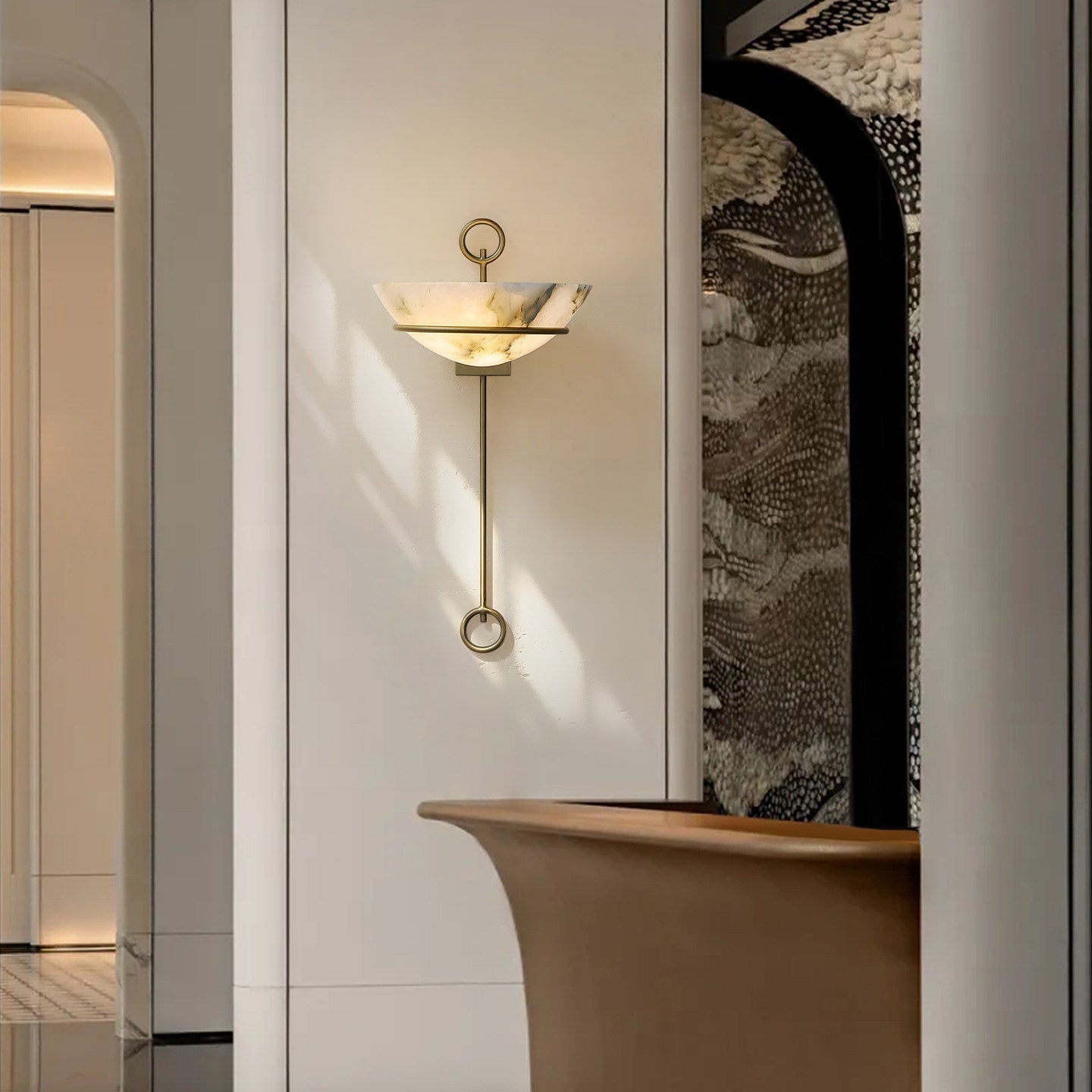 Tether Alabaster Wall Light - Diameter 10.2 in x H 21.7 inGold & WhiteBlushlighting