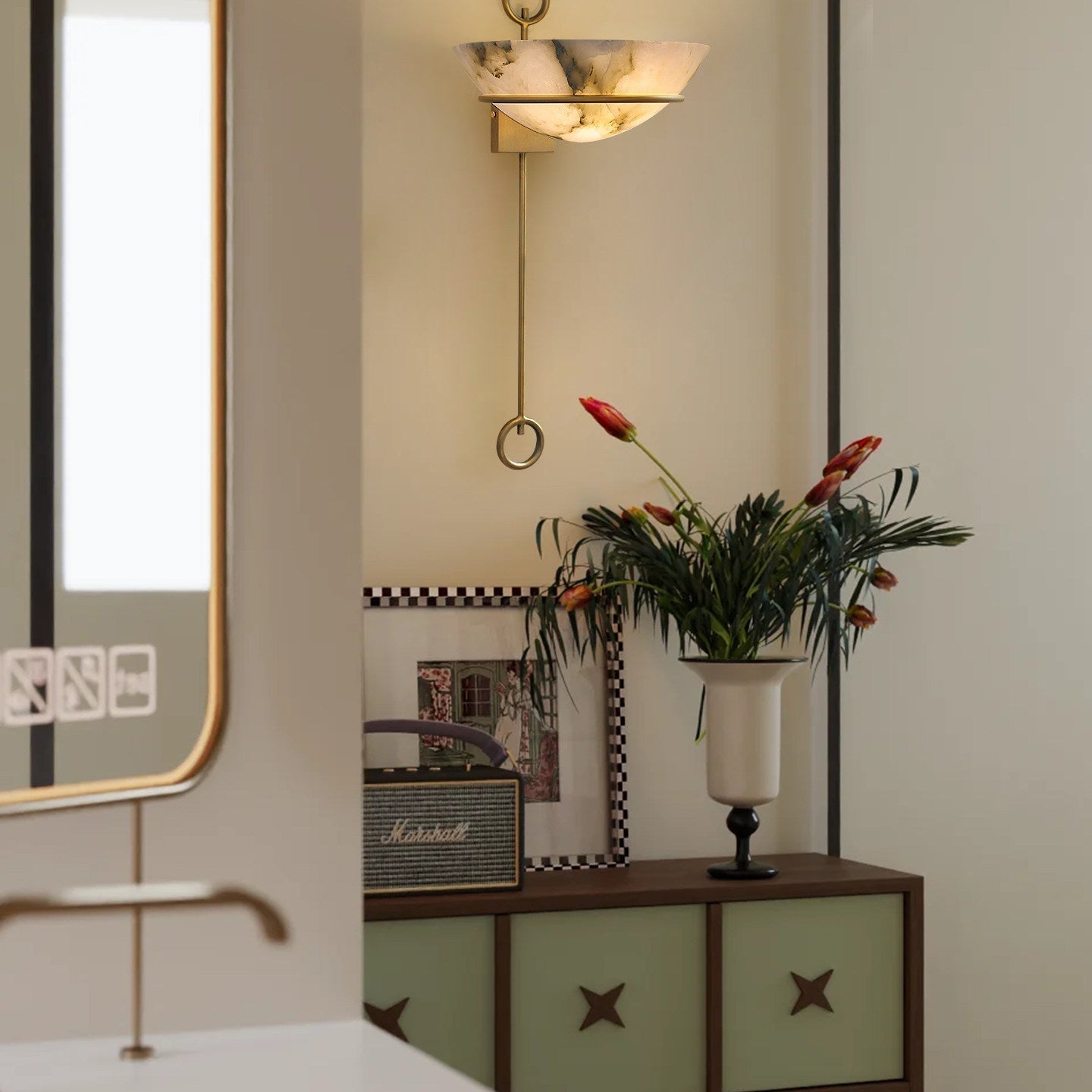 Tether Alabaster Wall Light - Diameter 10.2 in x H 21.7 inGold & WhiteBlushlighting