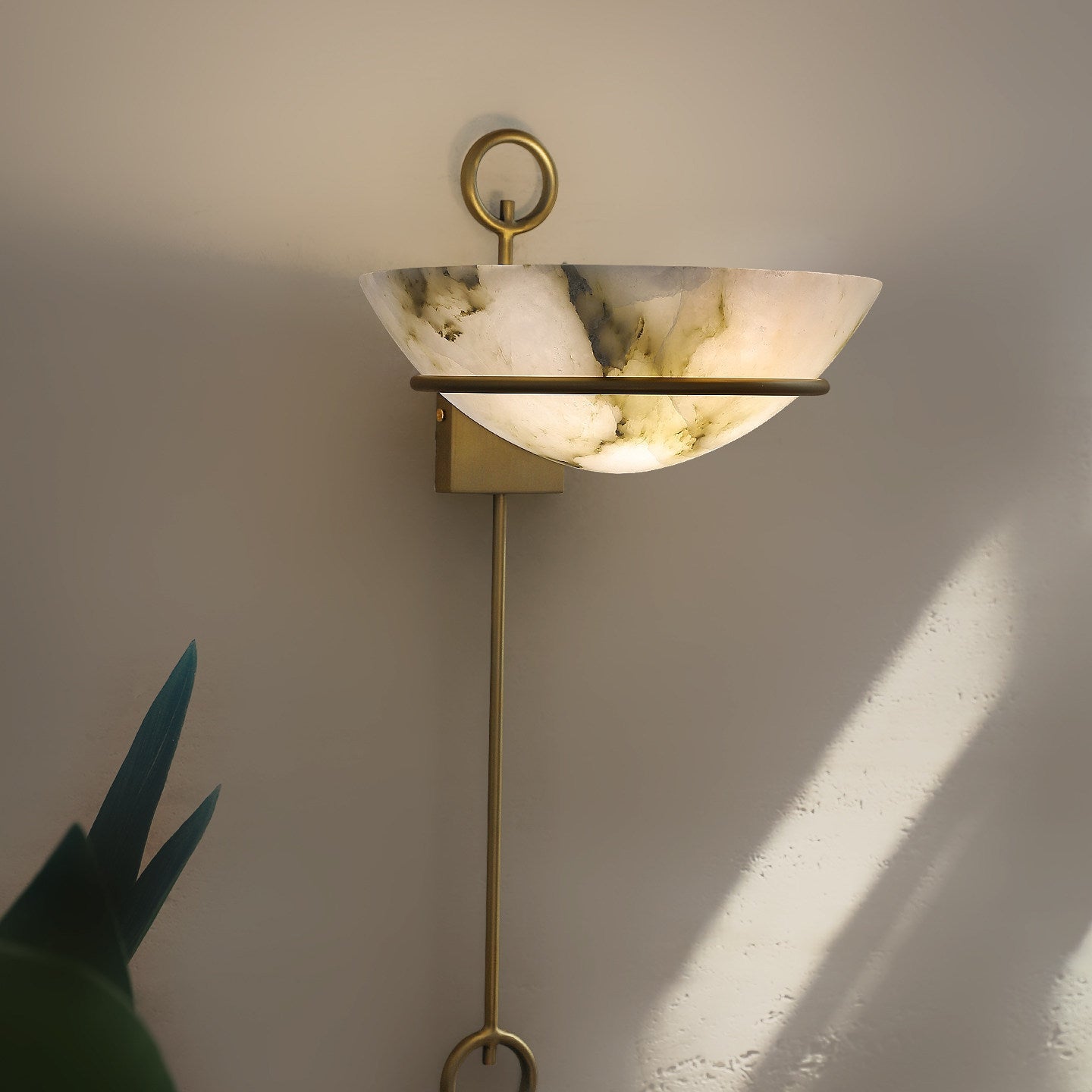 Tether Alabaster Wall Light - Diameter 10.2 in x H 21.7 inGold & WhiteBlushlighting
