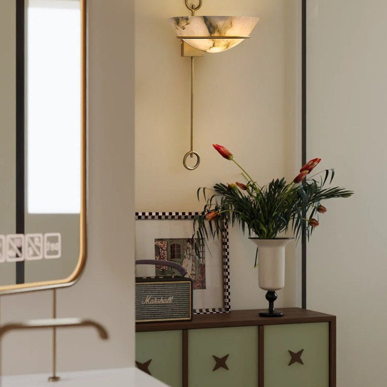 Tether Alabaster Wall Light - Diameter 10.2 in x H 21.7 inGold & WhiteBlushlighting