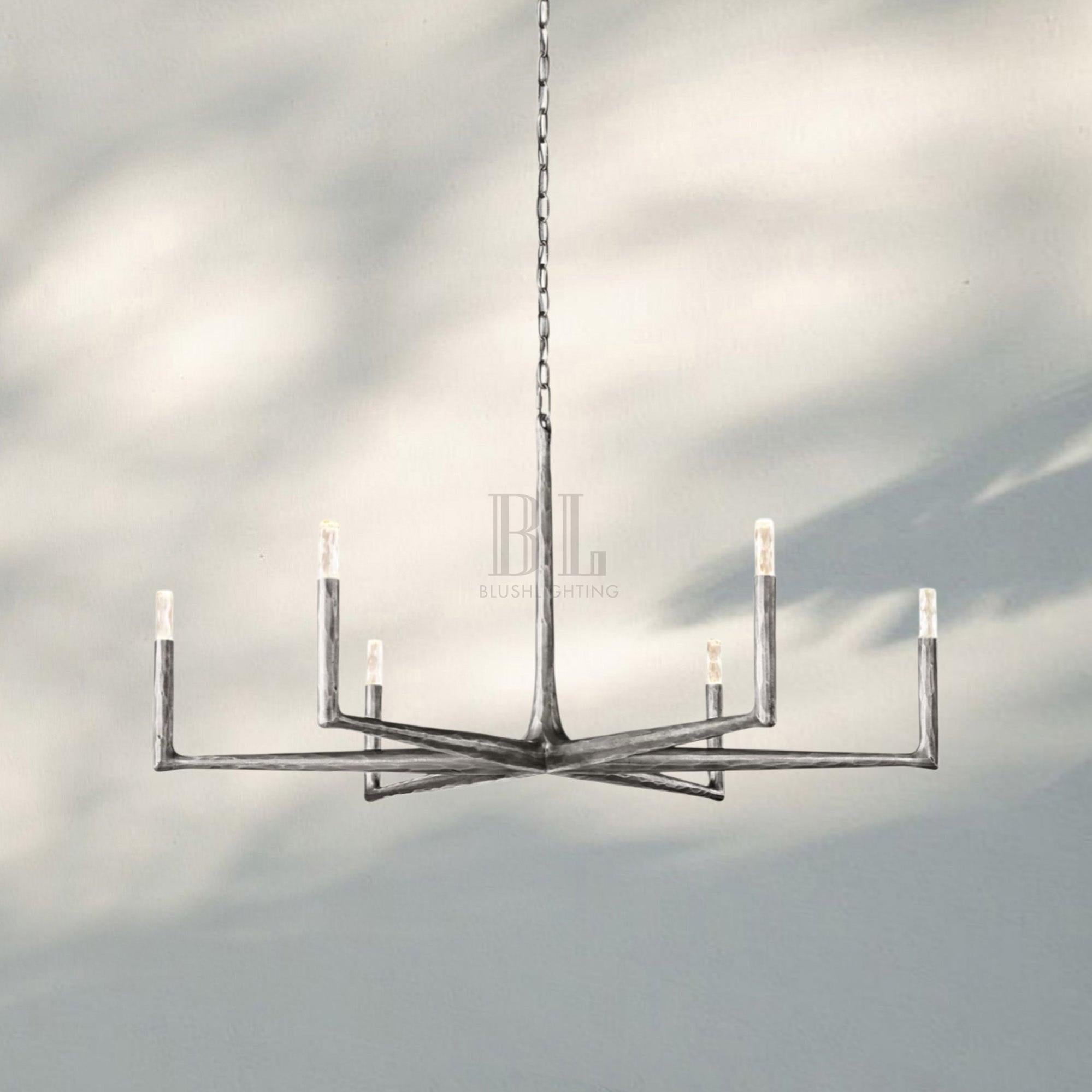 Thaddaus Hand-Forged Round Chandelier Stylish Hanging Light for Dining Area-48''-Pewter-