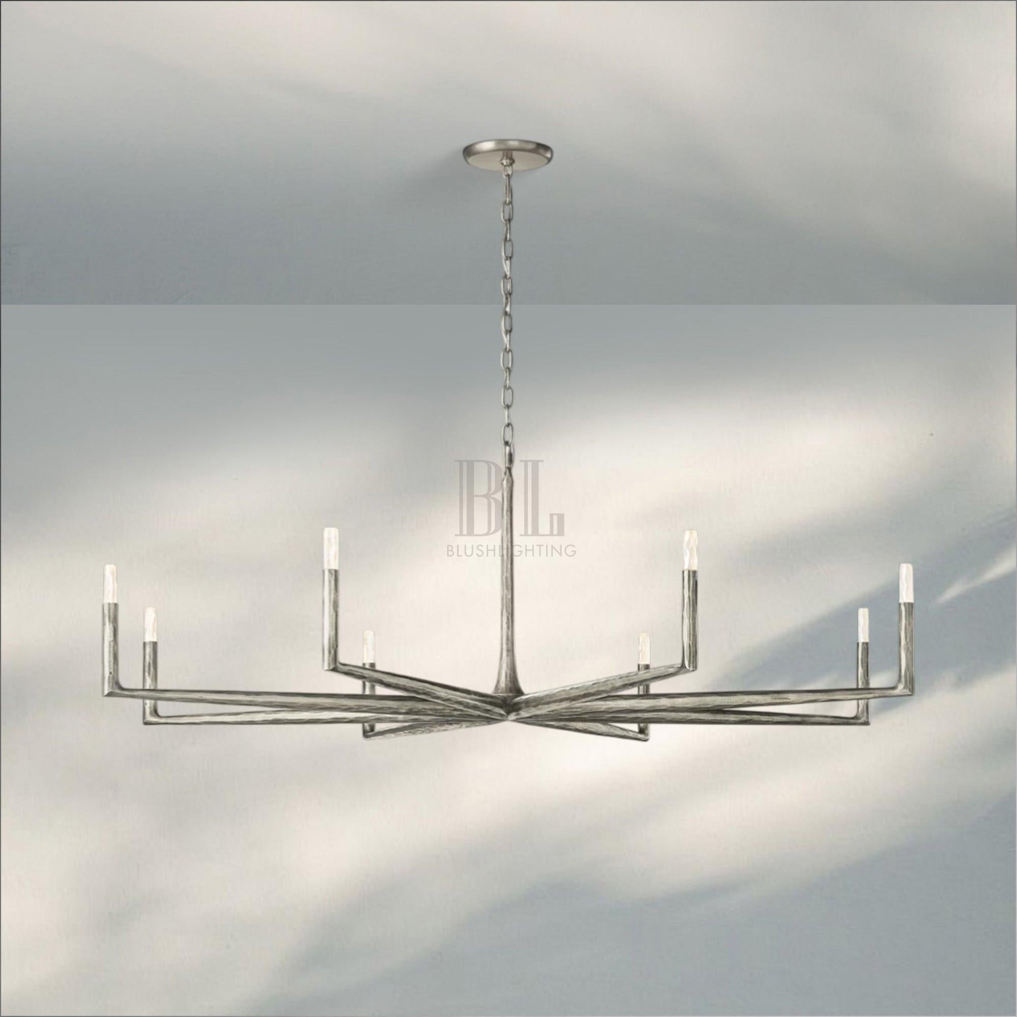 Thaddaus Hand-Forged Round Chandelier Stylish Hanging Light for Dining Area-72''-Pewter-