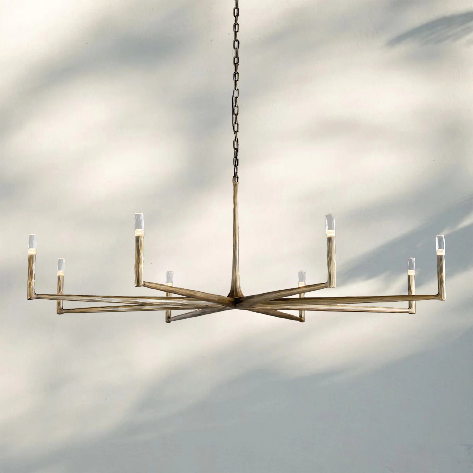 Thaddaus Hand-Forged Round Chandelier Stylish Hanging Light for Dining Area-60''-Brass-
