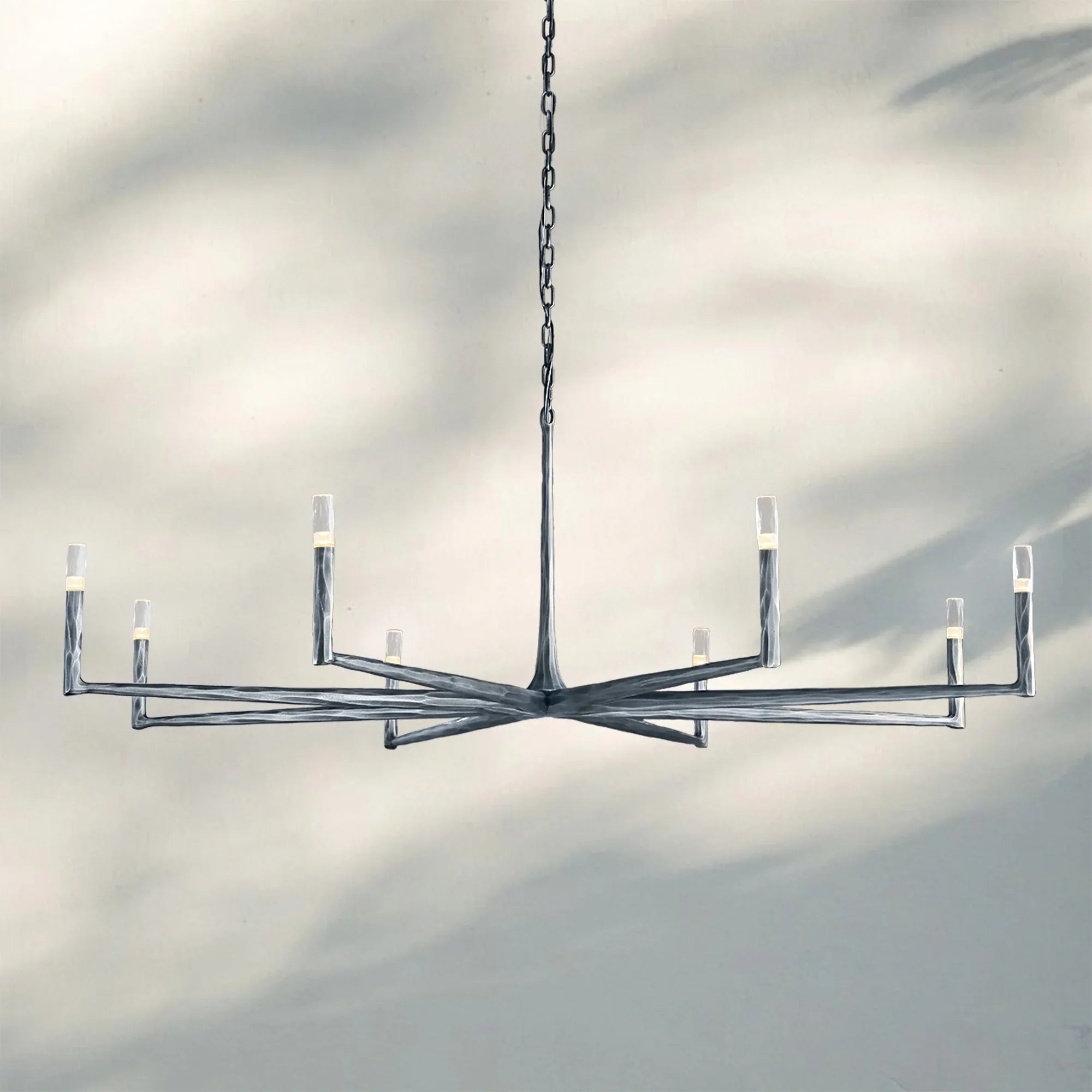 Thaddaus Hand-Forged Round Chandelier Stylish Hanging Light for Dining Area-60''-Pewter-