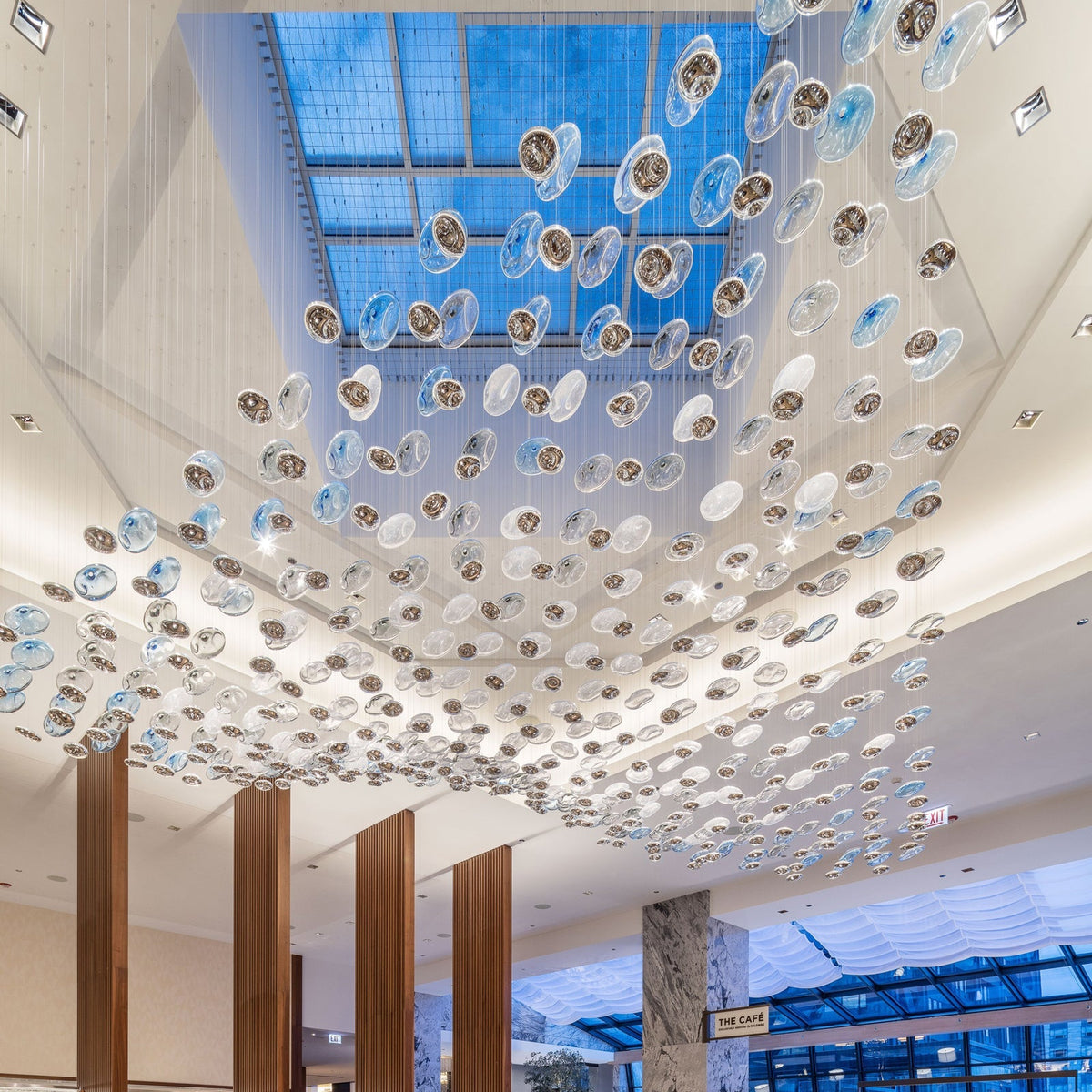 The Flying Surge LED Chandelier | Custom Size & Made-to-Order Lighting for Luxury Homes & Commercial Spaces - L 98.4" x W 47.2" x H 78.7" / L 250 x W 120cm x H 200cmBlue & GreyWarm LightBlushlighting