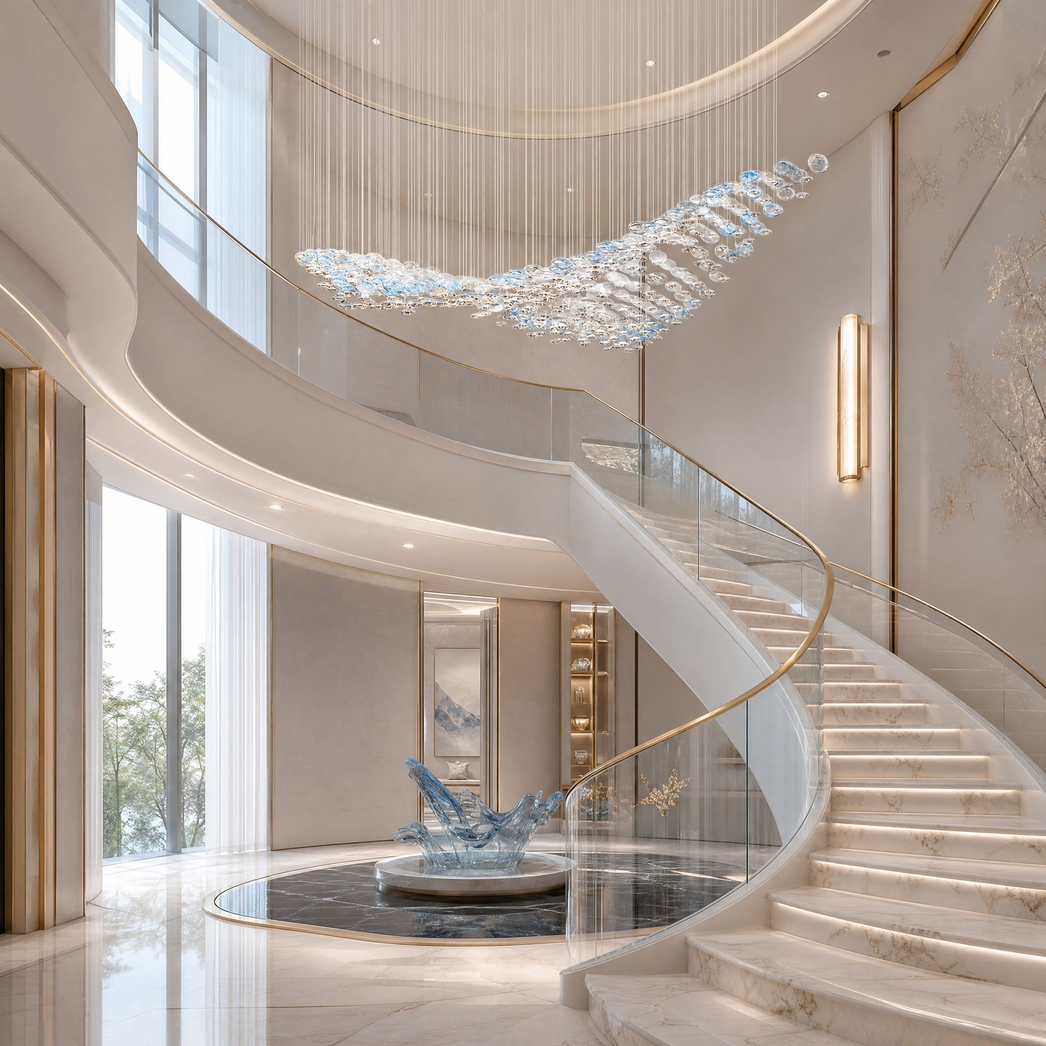 The Flying Surge LED Chandelier | Custom Size & Made-to-Order Lighting for Luxury Homes & Commercial Spaces - L 98.4" x W 47.2" x H 78.7" / L 250 x W 120cm x H 200cmBlue & GreyWarm LightBlushlighting