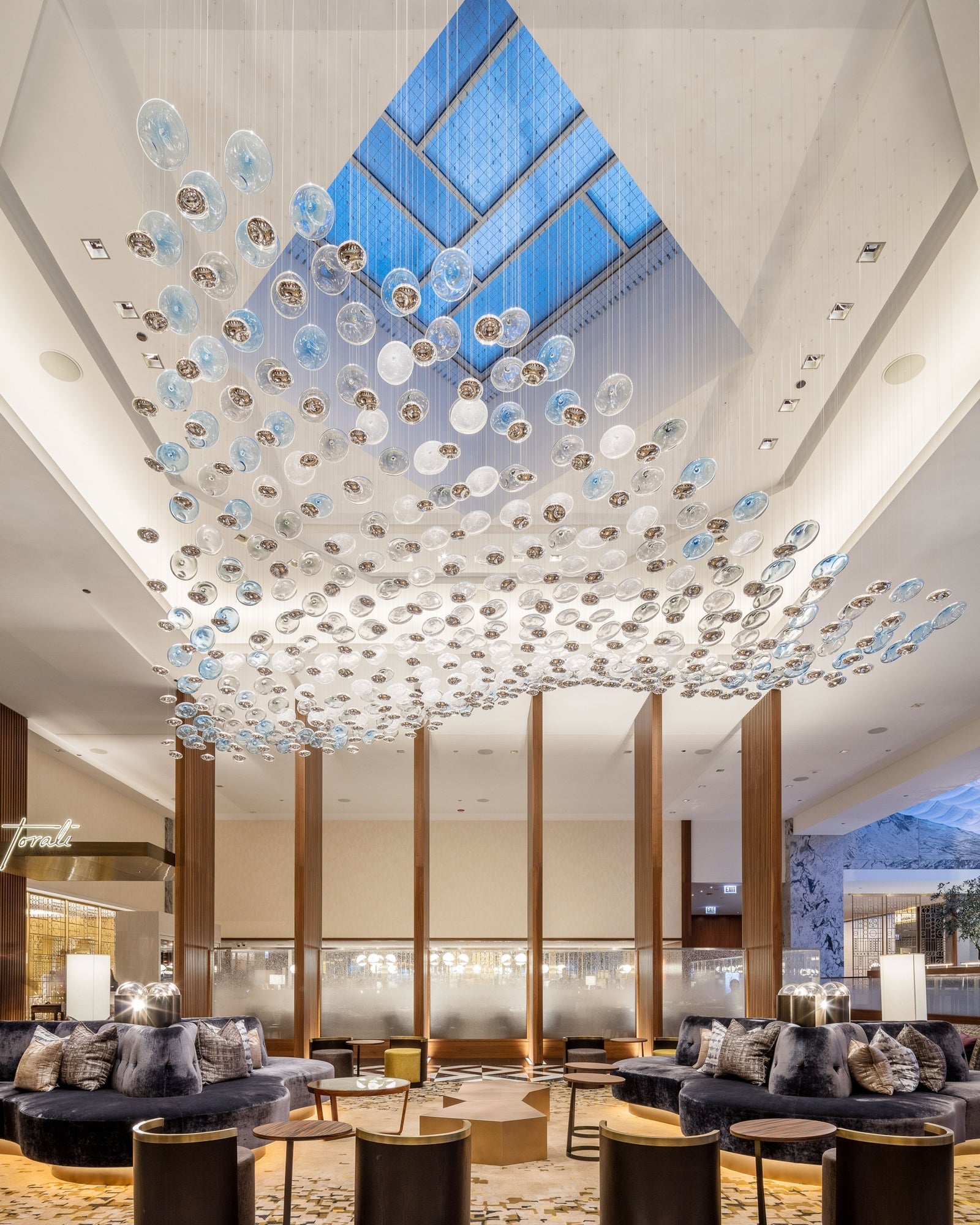 The Flying Surge LED Chandelier | Custom Size & Made-to-Order Lighting for Luxury Homes & Commercial Spaces - L 98.4" x W 47.2" x H 78.7" / L 250 x W 120cm x H 200cmBlue & GreyWarm LightBlushlighting