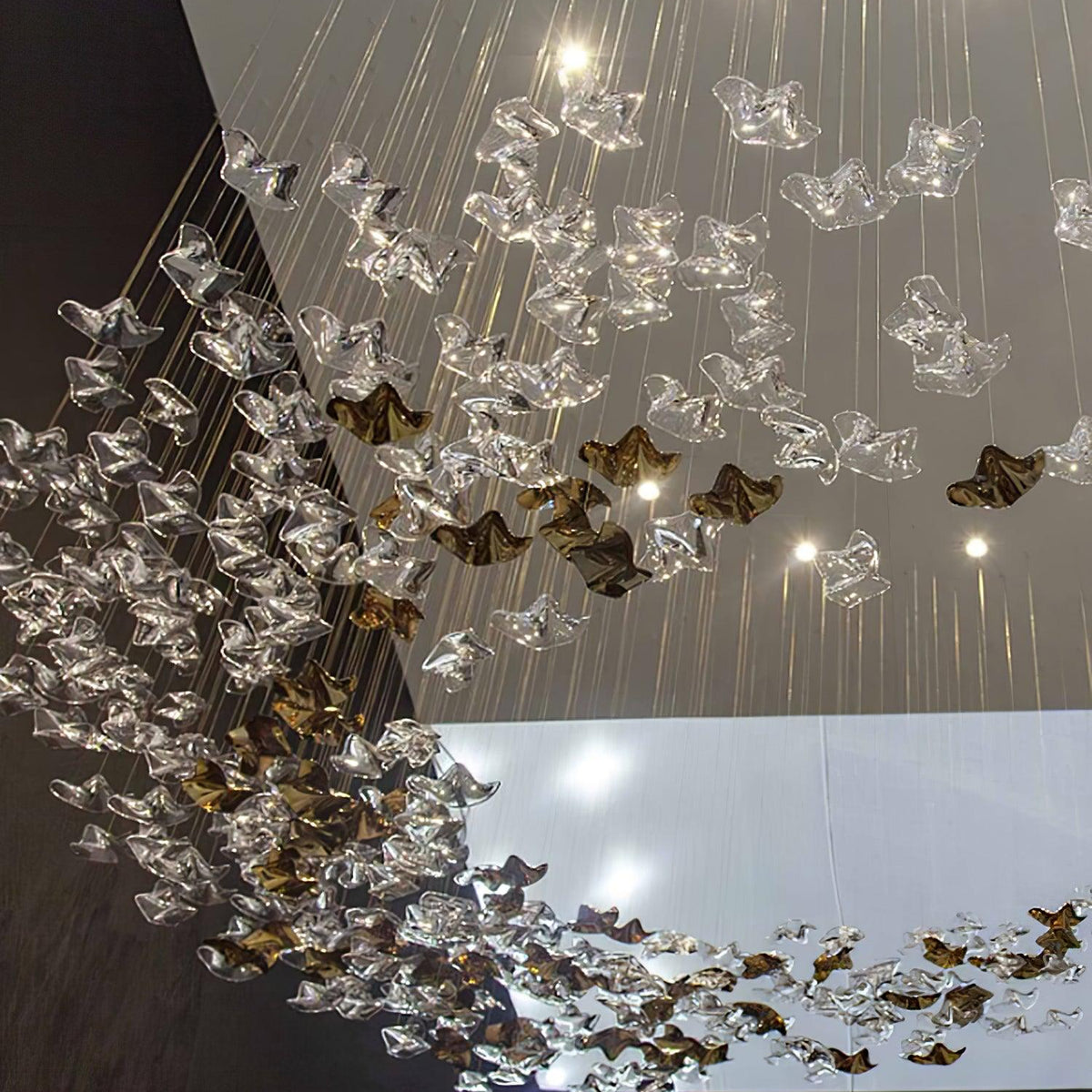 Tidal Art Glass Chandelier (With Canopy) - L 82.7″ x W 23.6″ x H 78.7″Clear & GoldWarm LightBlushlighting