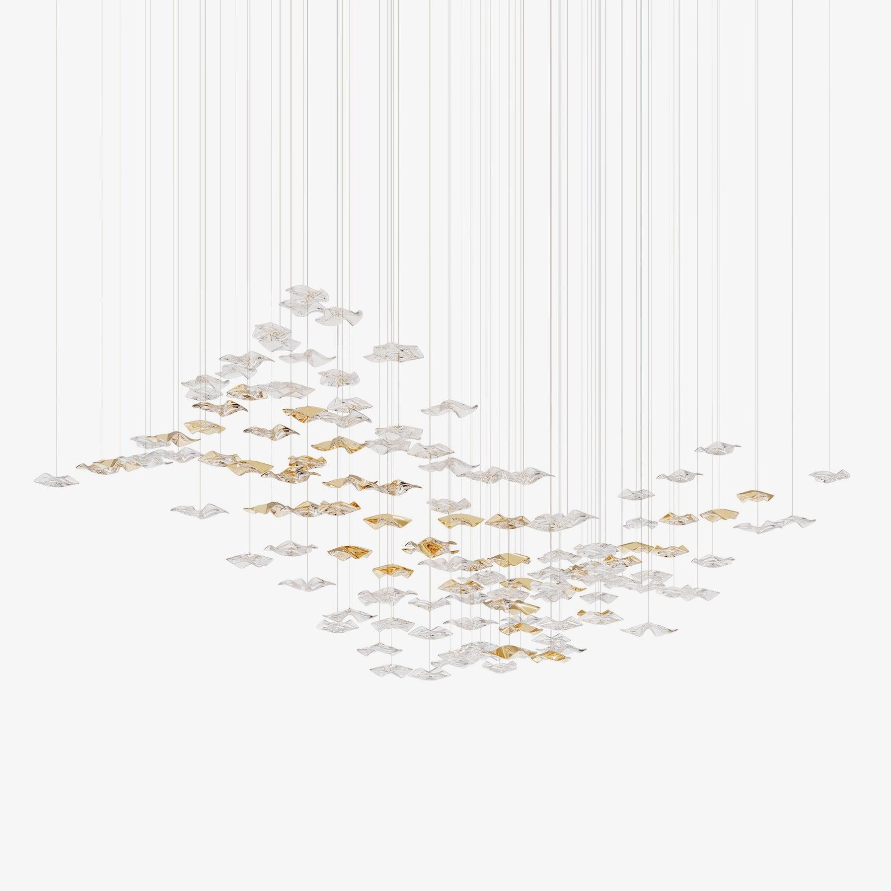 Tidal Art Glass Chandelier (With Canopy) - L 82.7″ x W 23.6″ x H 78.7″Clear & GoldWarm LightBlushlighting