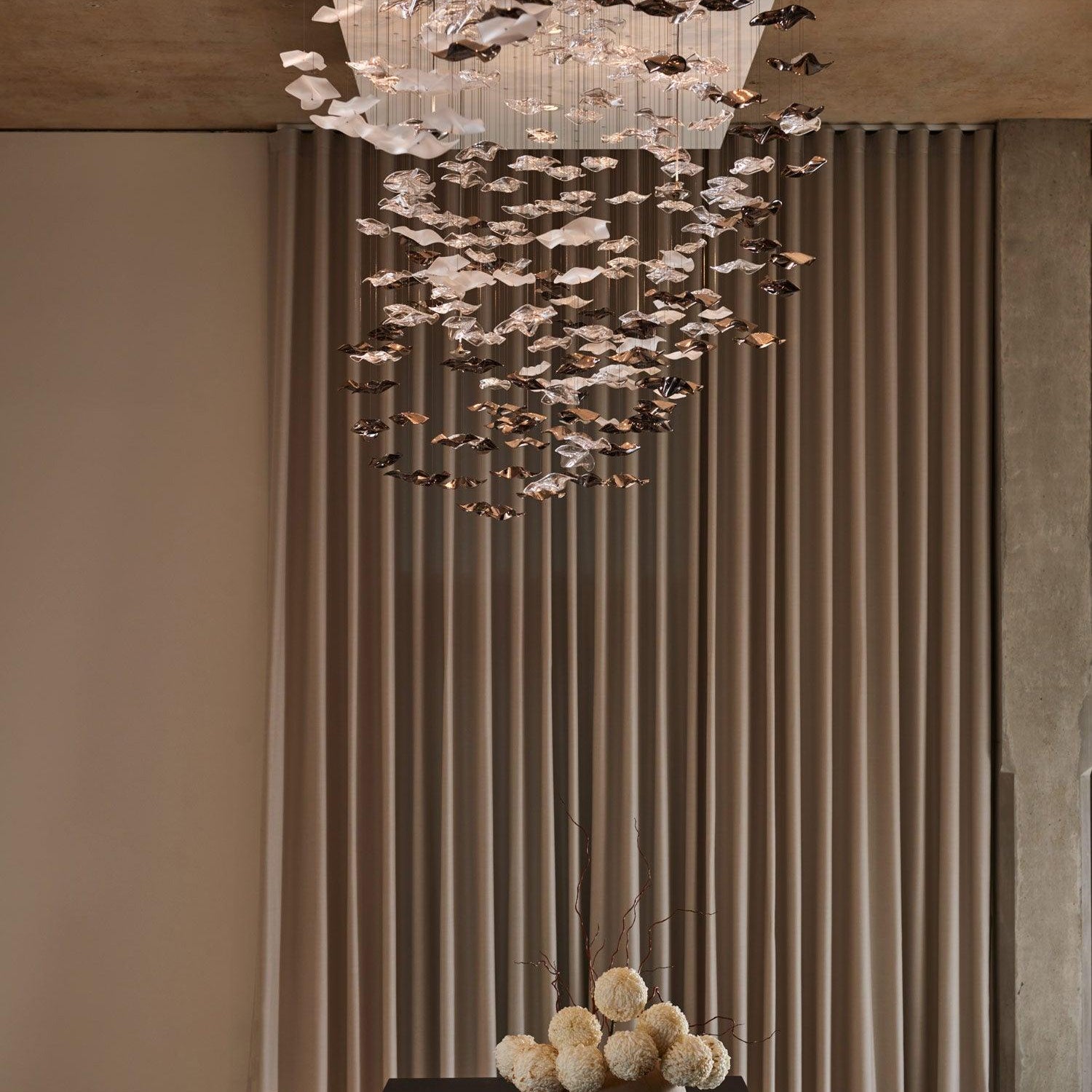 Tidal Art Glass Chandelier (With Canopy) - ∅ 58.3″ x H 118.1″Clear & GoldWarm LightBlushlighting
