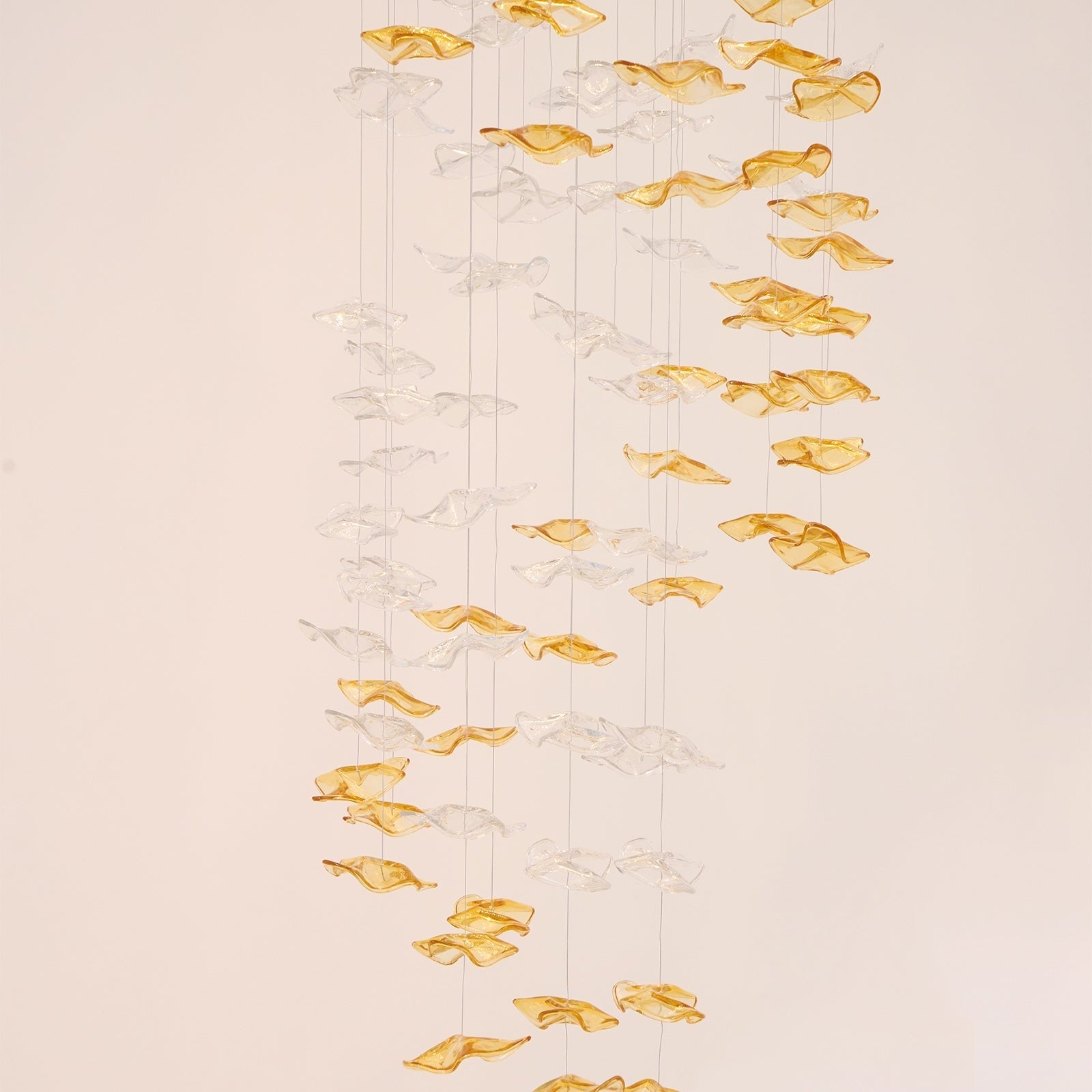 Tidal Art Glass Chandelier (With Canopy) - ∅ 58.3″ x H 118.1″Clear & GoldWarm LightBlushlighting