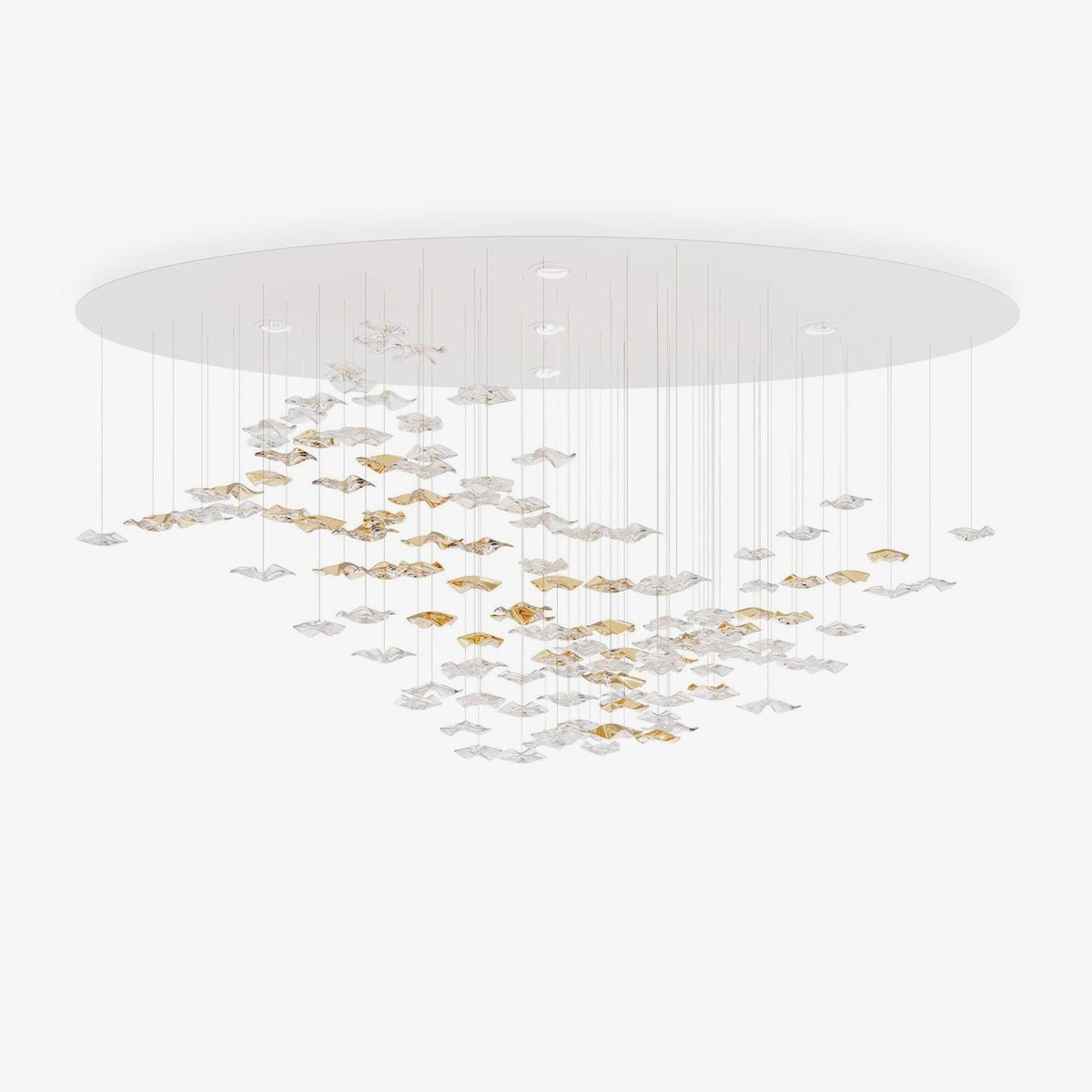 Tidal Art Glass Chandelier (With Canopy) - ∅ 58.3″ x H 118.1″Clear & GoldWarm LightBlushlighting