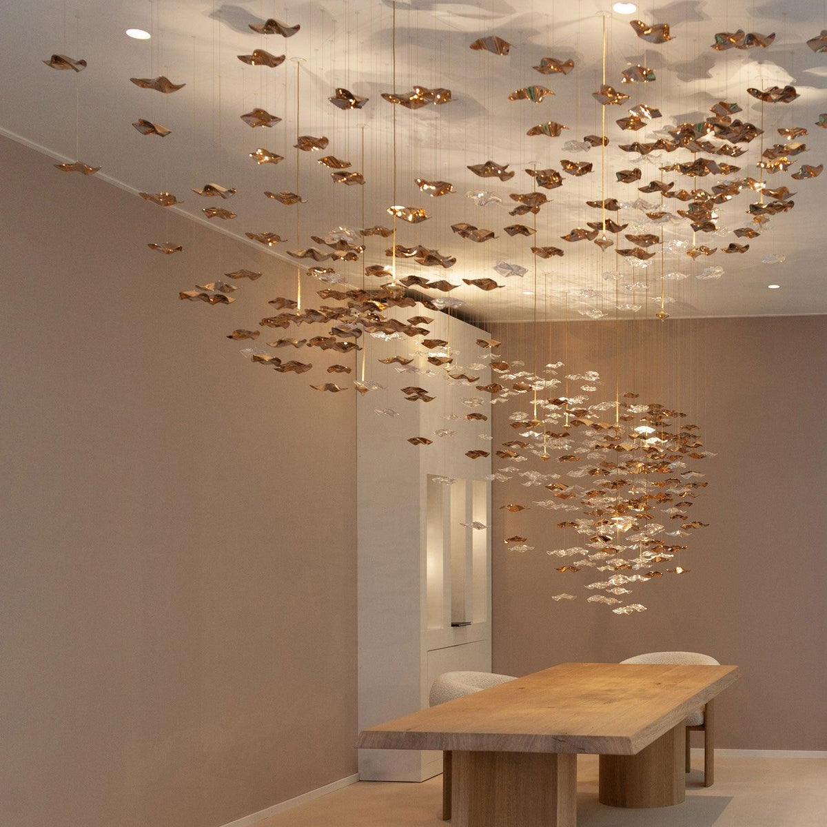 Tidal Art Glass Chandelier (With Canopy) - ∅ 58.3″ x H 118.1″Clear & GoldWarm LightBlushlighting