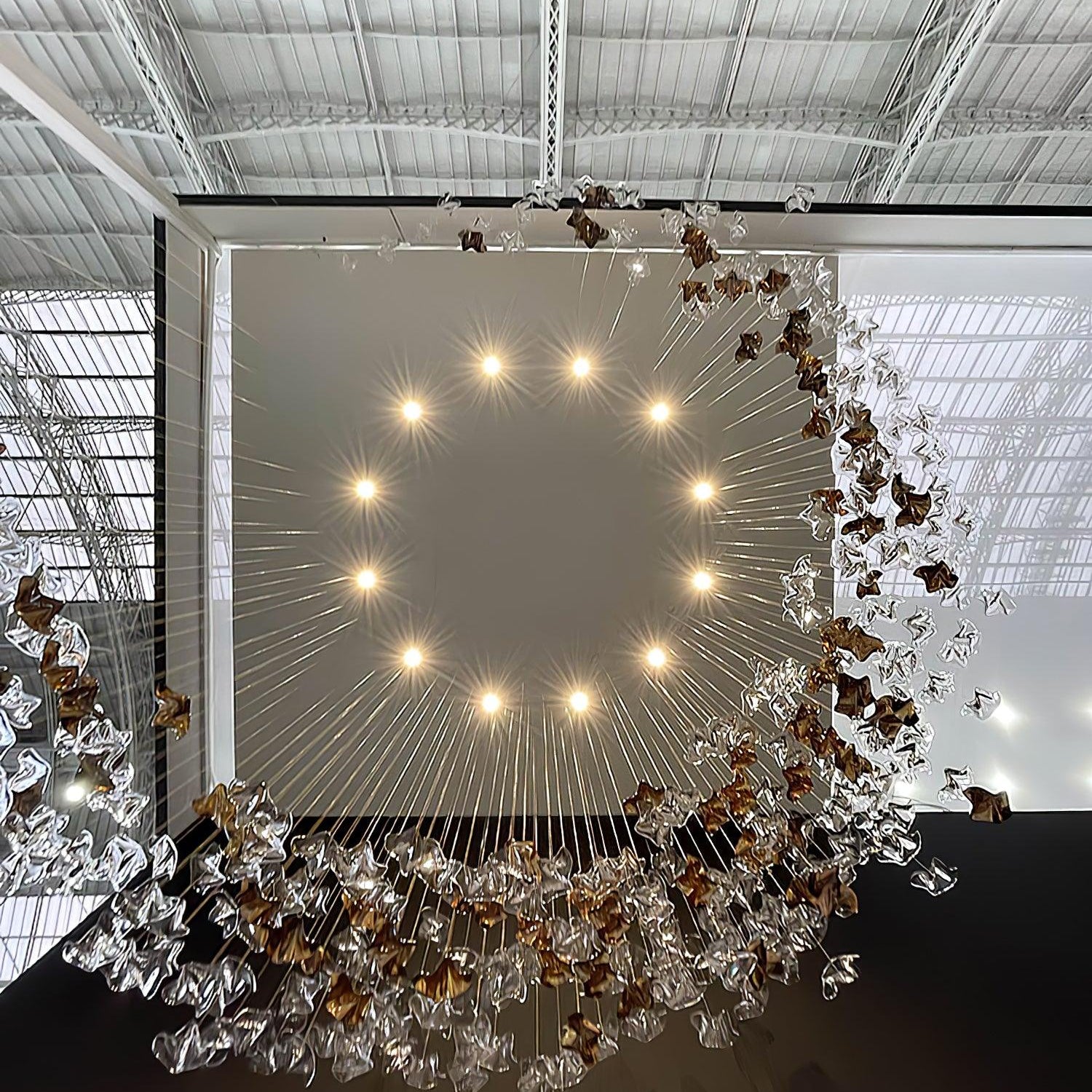 Tidal Art Glass Chandelier (With Canopy) - L 82.7″ x W 23.6″ x H 78.7″Clear & GoldWarm LightBlushlighting