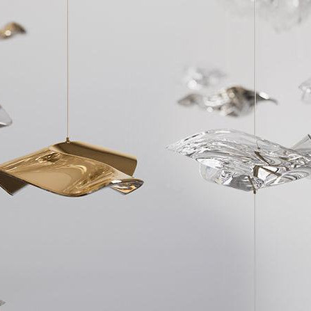 Tidal Art Glass Chandelier (With Canopy) - L 82.7″ x W 23.6″ x H 78.7″Clear & GoldWarm LightBlushlighting