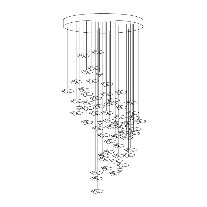 Tidal Art Glass Chandelier (With Canopy) - ∅ 58.3″ x H 118.1″Clear & GoldWarm LightBlushlighting