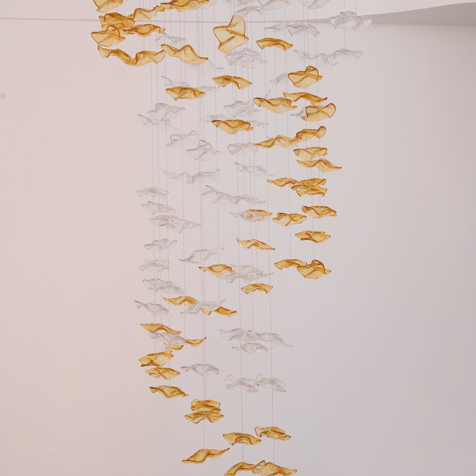 Tidal Art Glass Chandelier (With Canopy) - ∅ 58.3″ x H 118.1″Clear & GoldWarm LightBlushlighting
