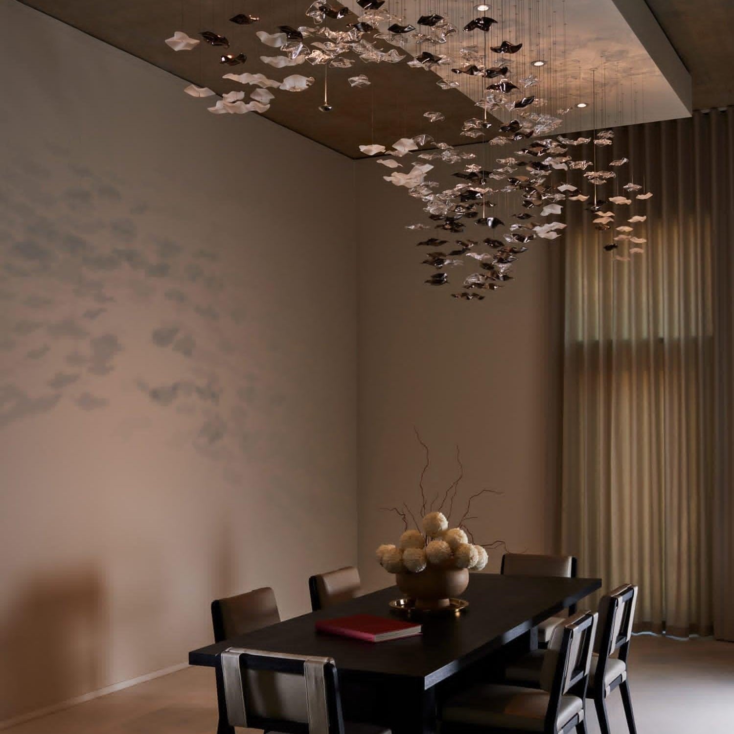 Tidal Art Glass Chandelier (With Canopy) - ∅ 58.3″ x H 118.1″Clear & GoldWarm LightBlushlighting