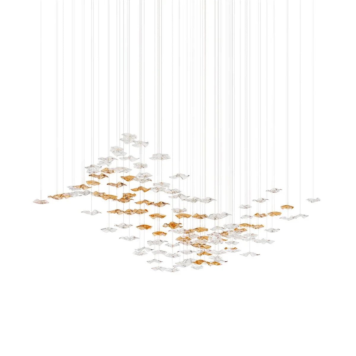 Tidal Art Glass Pendants (Without canopy)-Chandelier-Blushlighting-L 82.7″ x W 23.6″ x H 78.7″-Clear & Gold-Glass Pendants Only (No Ceiling Plate & Light Source)-Blushlighting