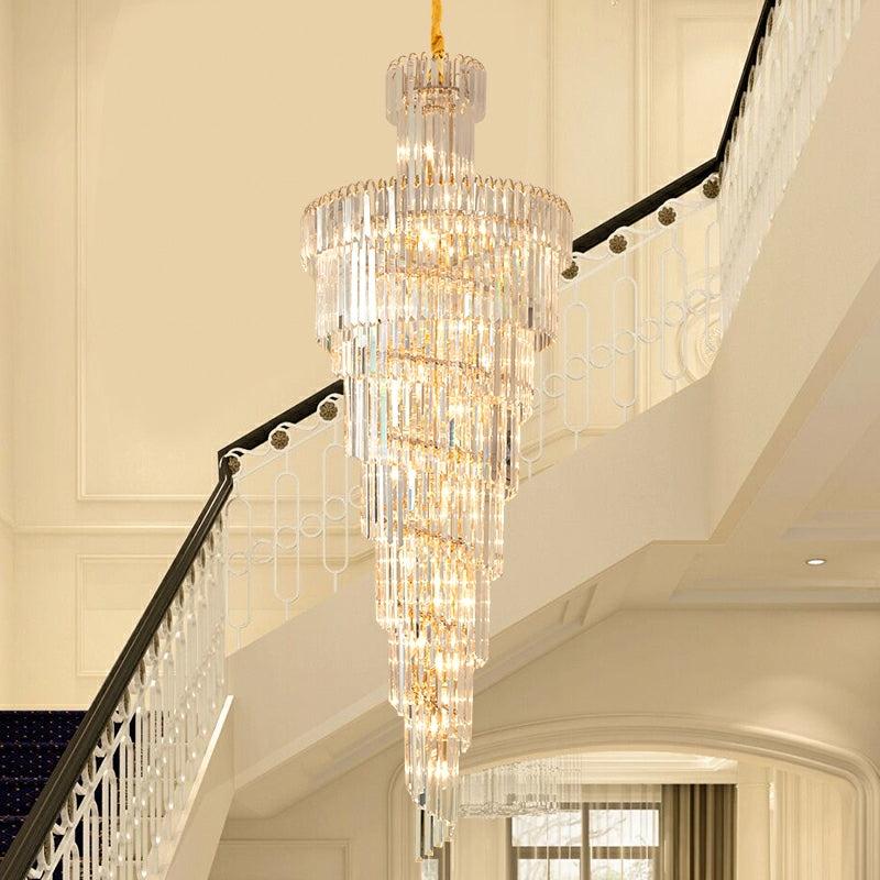 Tiered Foyer Staircase Spiral Crystal Chandelier Hotel Hall/ Entrance High Ceiling Pendant Lighting Fixture - D27.6"*H82.7"Blushlighting