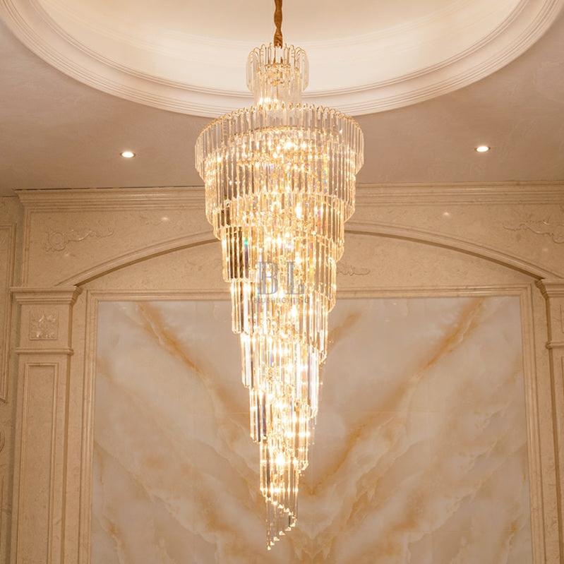 Tiered Foyer Staircase Spiral Crystal Chandelier Hotel Hall/ Entrance High Ceiling Pendant Lighting Fixture - D27.6"*H82.7"Blushlighting