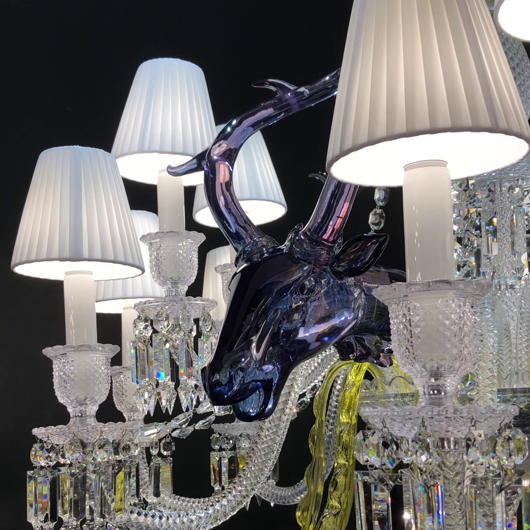 Traditional Colorful Candle Branch Blue Deer Crystal Chandelier for Living Room/Dining Room-Chandeliers-Blushlighting