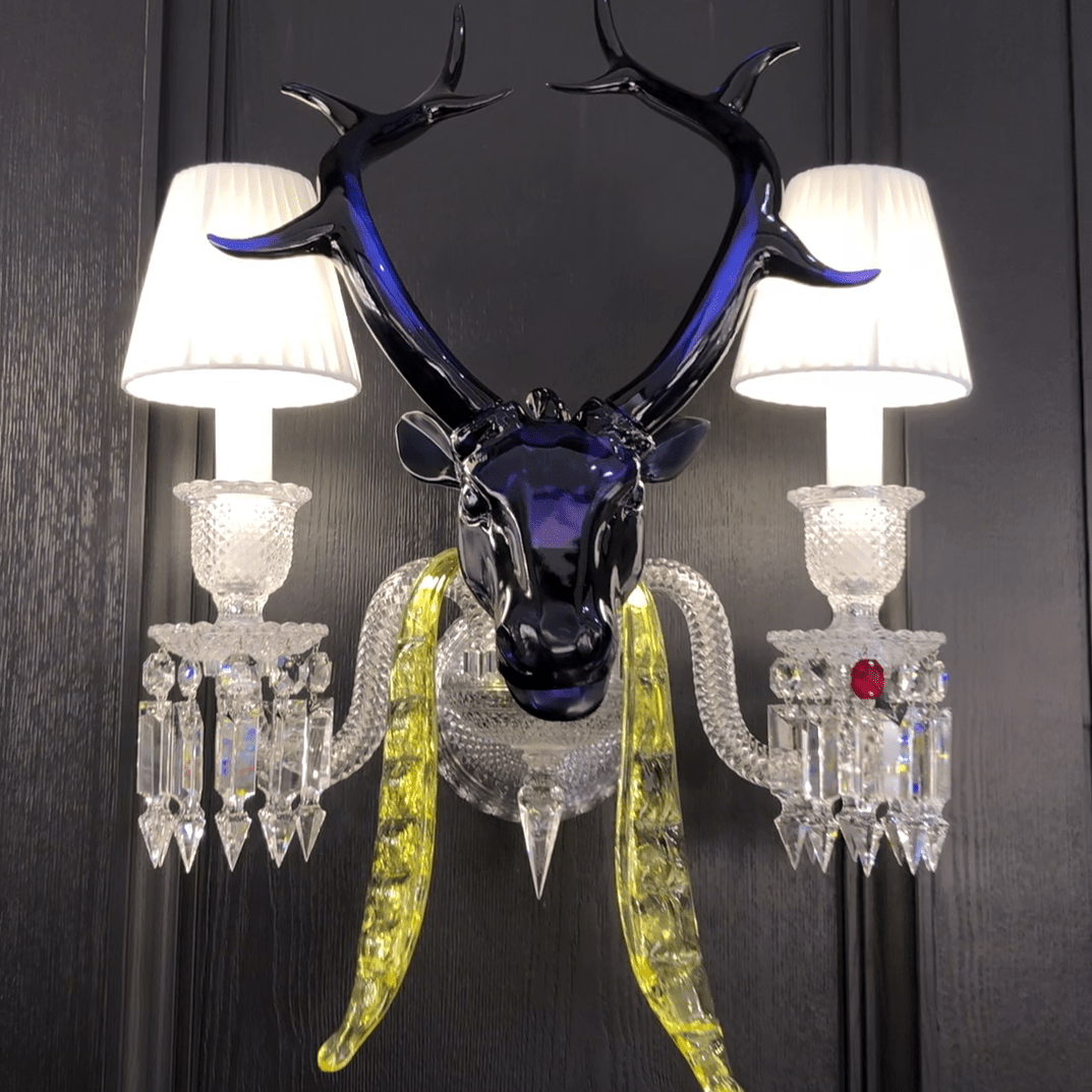 Traditional Colorful Candle Branch Blue Deer Crystal Chandelier for Living Room/Dining Room - Wall Light (2 Lights): D19.7"*H24.8"Warm LightBlushlighting